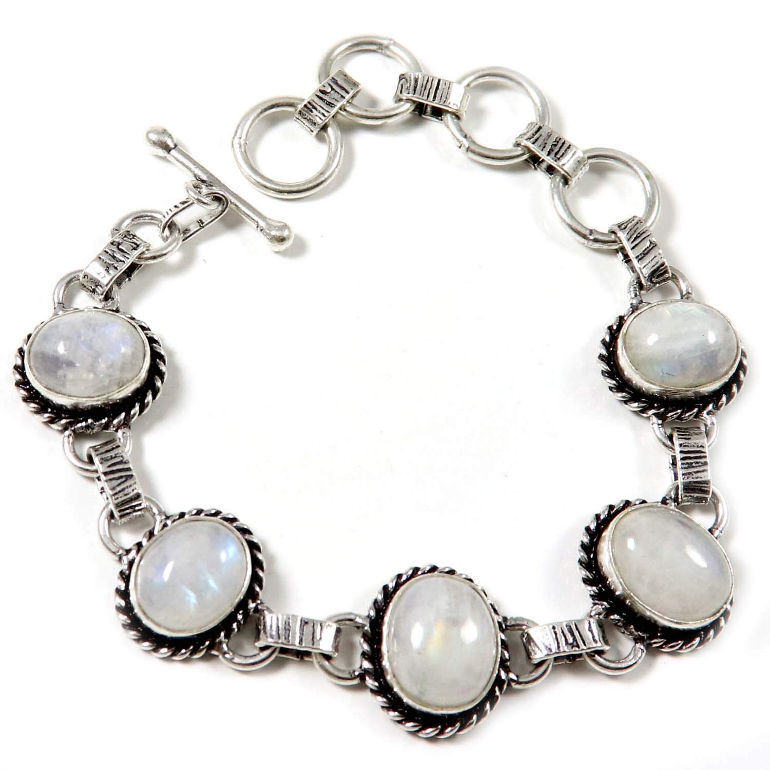 Goyal Craft Rainbow Moonstone Bracelet Silver Plated Jewelry Natural Gemstone GBA12