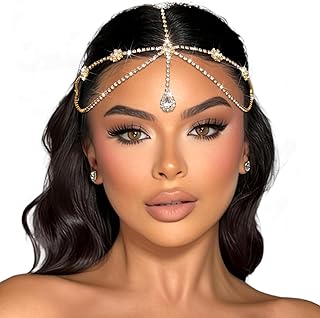 Gold Rhinestone Head Chain Crystal Pendant Headbands Layered Headpiece Festival Valentines Prom Costume Hair Accessories for Women