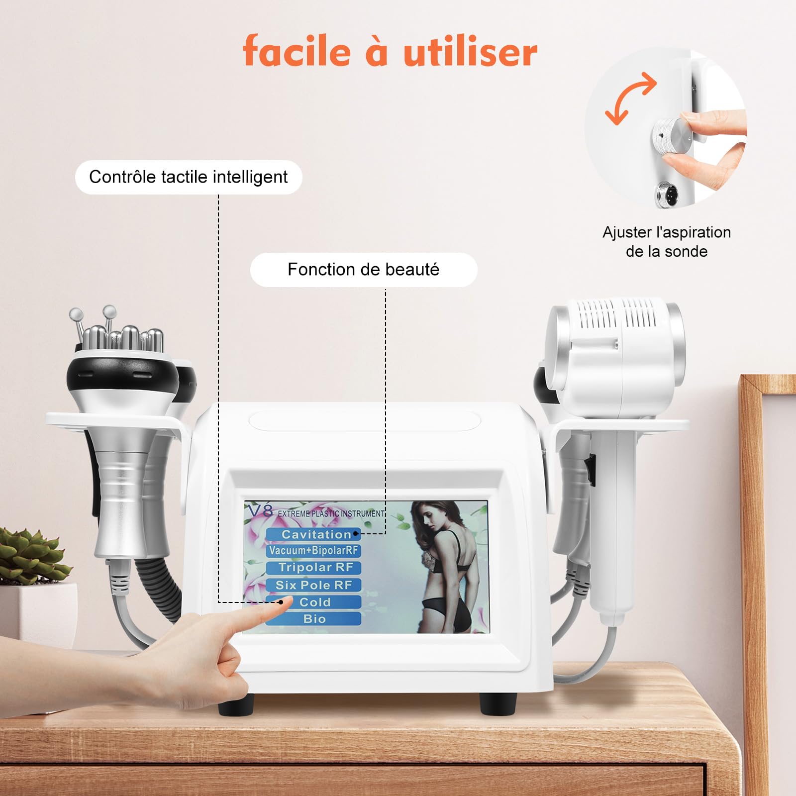 Appareil Minceur 40K, Cellulite, Cavitation 6 en 1, Fréquence Radio, Appareil et Corps, Machine de Beauté Raffermissante et Modelage de la Peau pour Le Corps et Le Visage