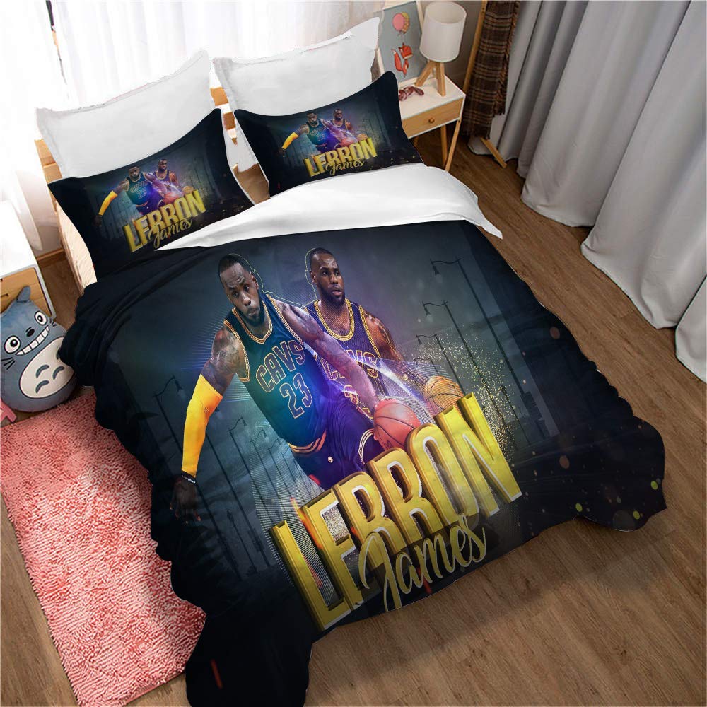 Meet Basketball LeBron James Bedding Set, Consisting of Duvet Cover and 2 Pillowcase, In Microfiber, with 3D Digital Printing (Style 04,Double(200x200cm))