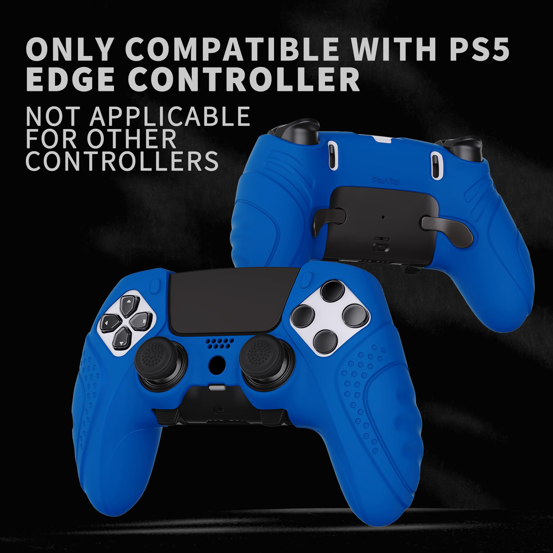 PlayVital Skórki do ps5 Edge Controller,Miękka Silikonowe Ochronne do ps5 Edge,Ergonomiczne Obudowy z Nakładkami Kciuki-Niebieski(Guardian Edition)