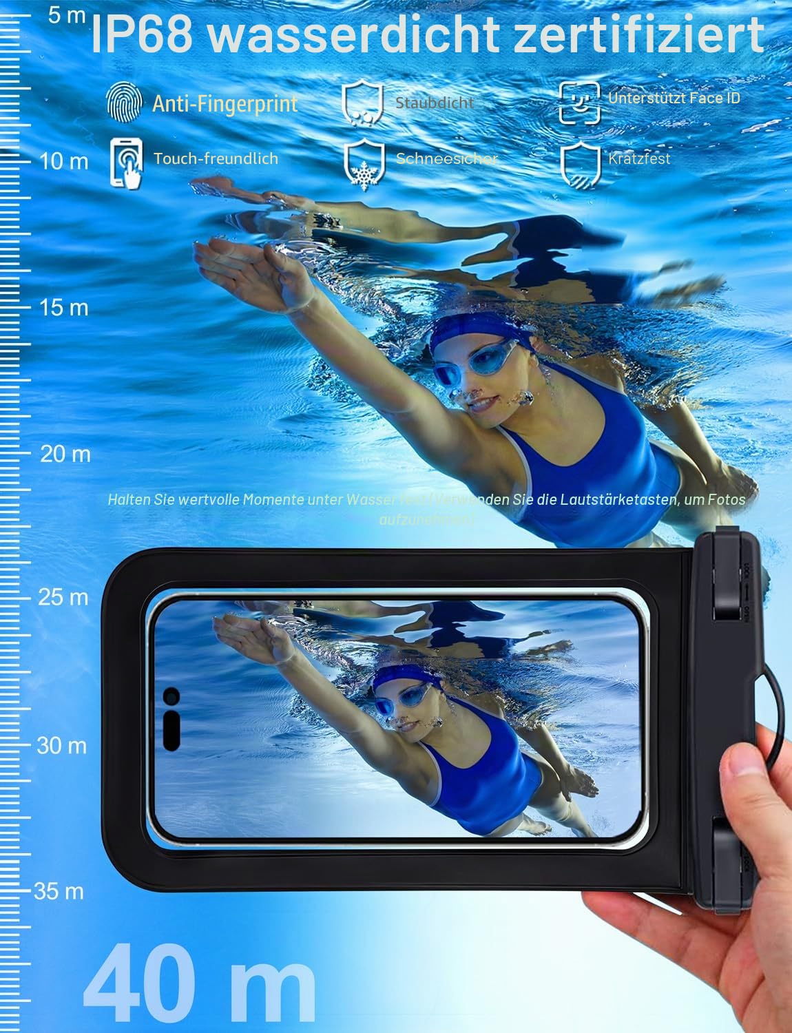 4 Stück Mehrfarbige Allgemein Wasserdichte Handy tasche,Wasserdichte Handy hülle Trocken sack (Schutz stufe: IP68) Outdoor-Sport für Apple iPhone,Samsung und bis zu 7,5 Zoll (Schwarz,Blau,Rosa,Orange)