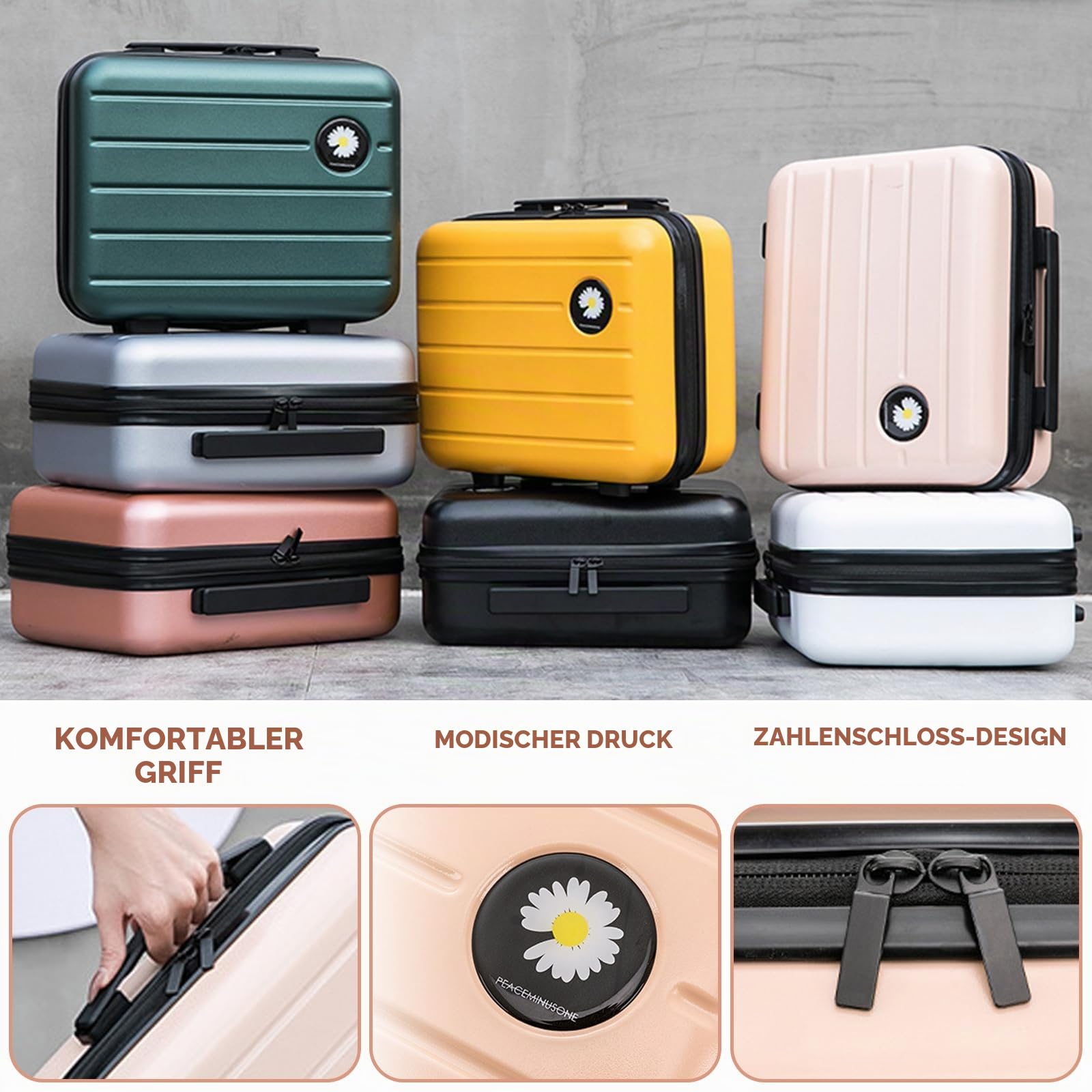 Balakaka Kosmetikkoffer 34x15x25 cm Kleine Daisy, Beautycase Damen Hartschale mit Handgriff und Reißverschluss, ABS Wasserdicht Große Kapazität Schminktasche für Reisen, Gelb