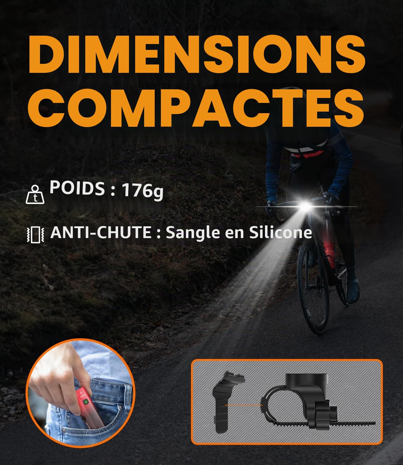 Éclairage Avant Vélo Intelligent 1200 Lumens - Phares de Vélo Super Lumineux avec Télécommande sans & Support pour Ordinateur de Vélo, 5000 mAh Rechargeable IPX6 étanche pour la Conduite de Nuit