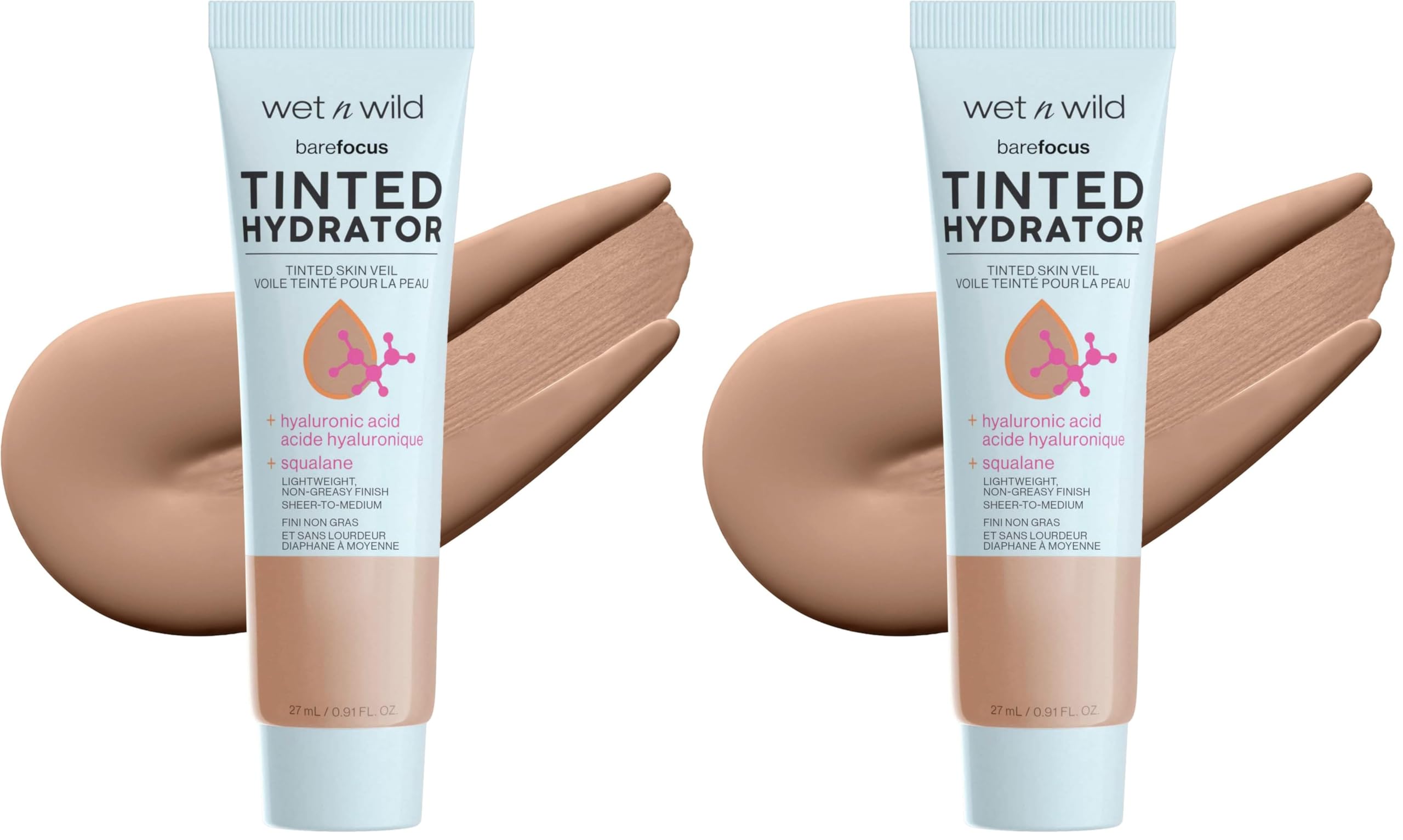 wet n wild Bare Focus Tinted Hydrator Matte Natural Finish, Oil-Free Tinted Face Moisturizer Makeup, Hyaluronic Acid, Squalane, Sheer To Medium Coverage, Medium Deep (Pack of 2)