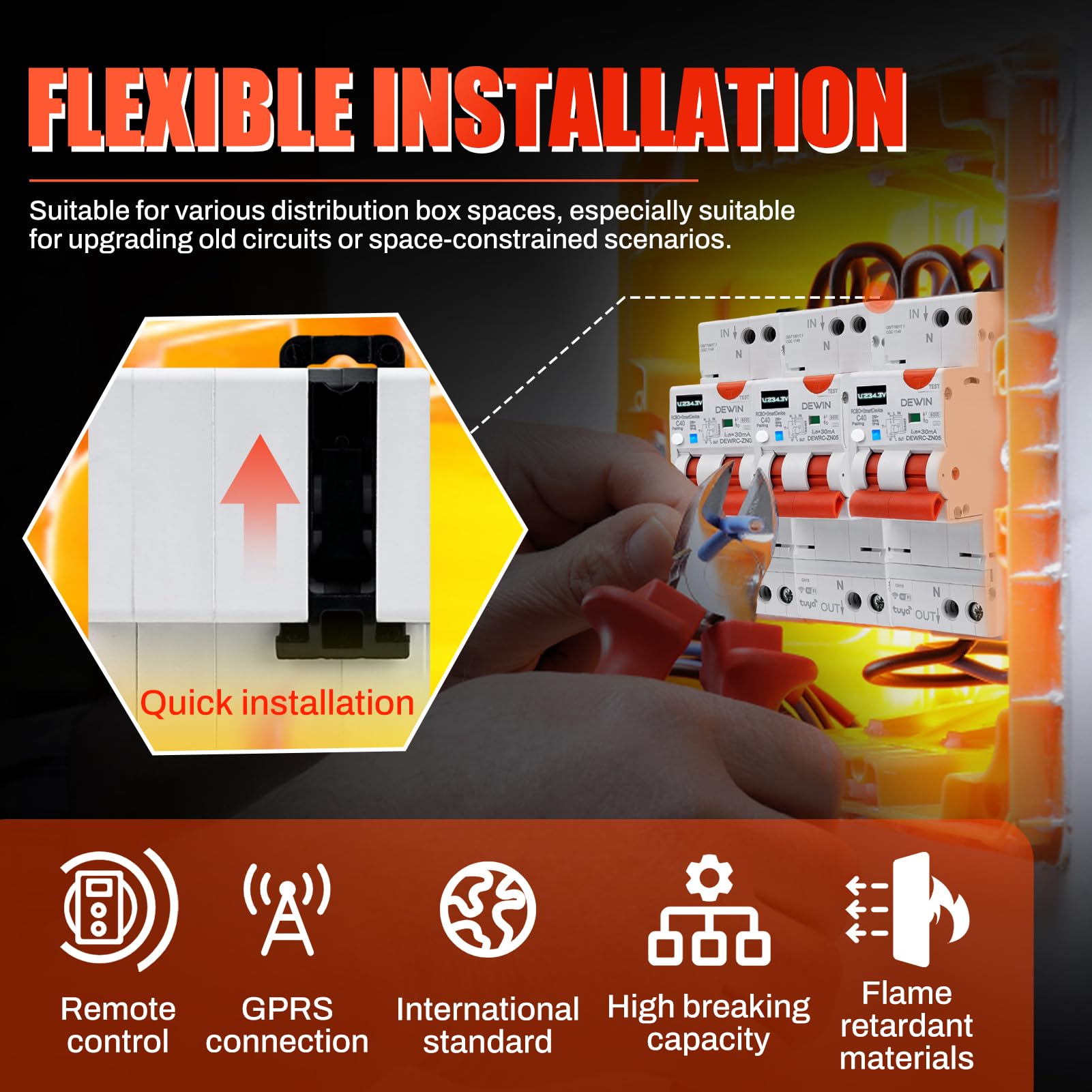 DEWIN Salvavita con Riarmo Automatico WiFi 1P+N 40A 30mA 230VAC Interruttore Differenziale a Riarmo Automatico Salvavita con riarmo Wi-Fi (Tipo A)