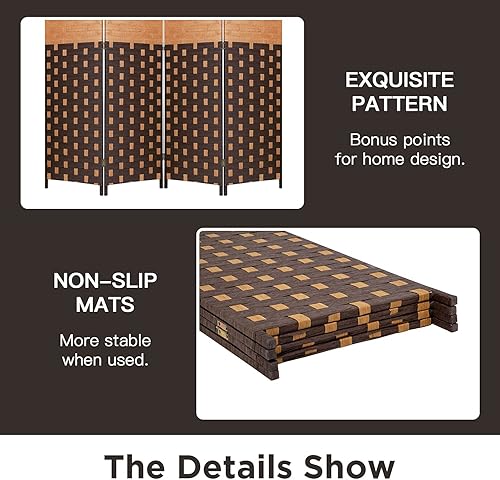 Miniatura 4 de FDW - Mampara plegable y portátil de madera con diseño de malla tejida para casa y oficina