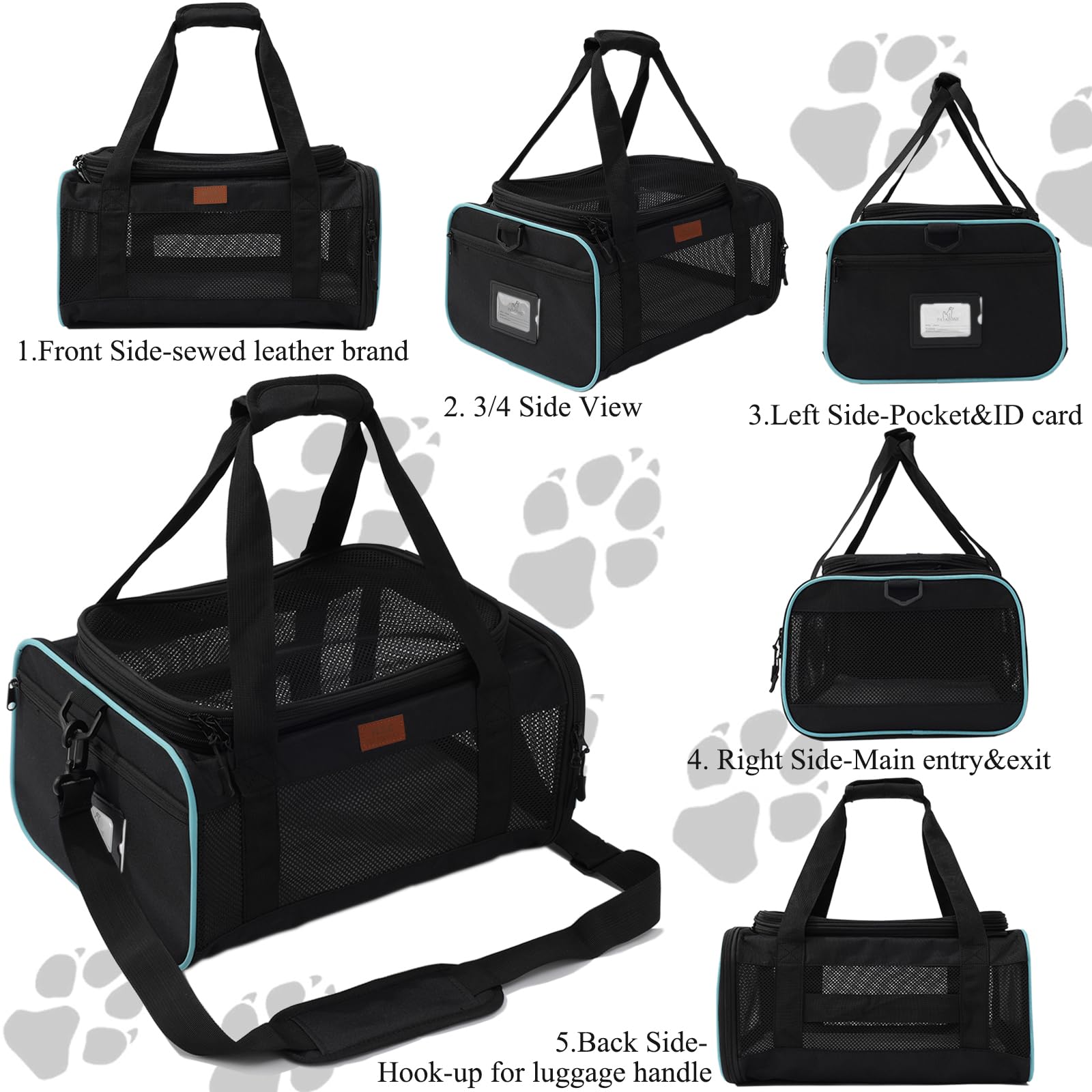 HSC PET Soft Cats Carrier Small Dog Carriers Airline Approved Softsides Pets Bag,Black,Lightweight,Luxury Style,Top Expandable,Guaranteed on Cabin Board Flight Travel Recommend Under 15 lbs (Black) - image 4