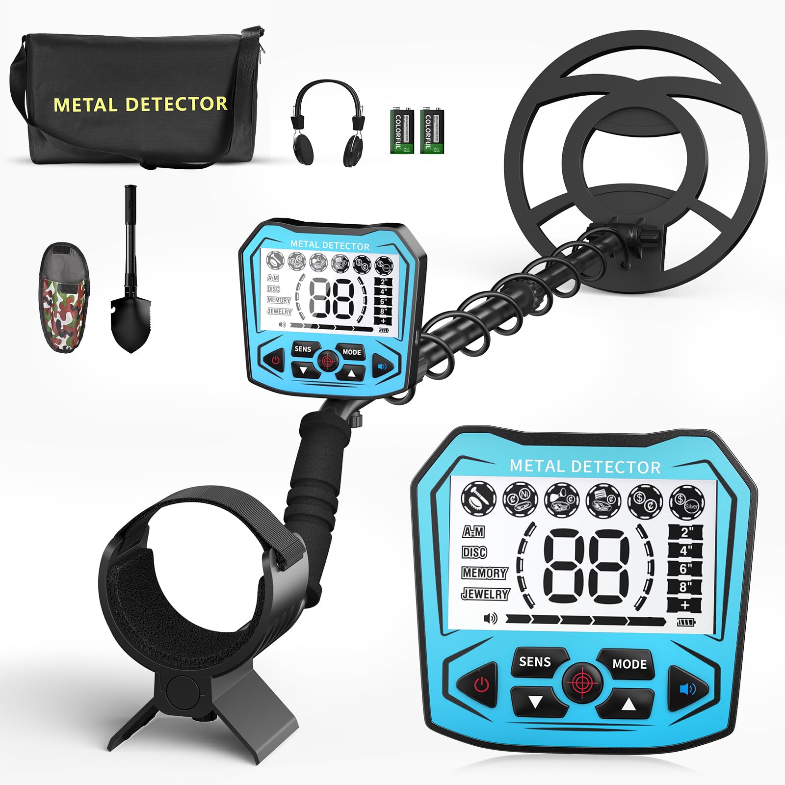 Metal Detector ad Alta Precisione, Lunghezza Regolabile 113 cm - 141 cm, 5 Modalità, Metal Detector Professionale con Schermo LCD, Bobina di Ricerca Impermeabile IP68 per Adulti & Bambini