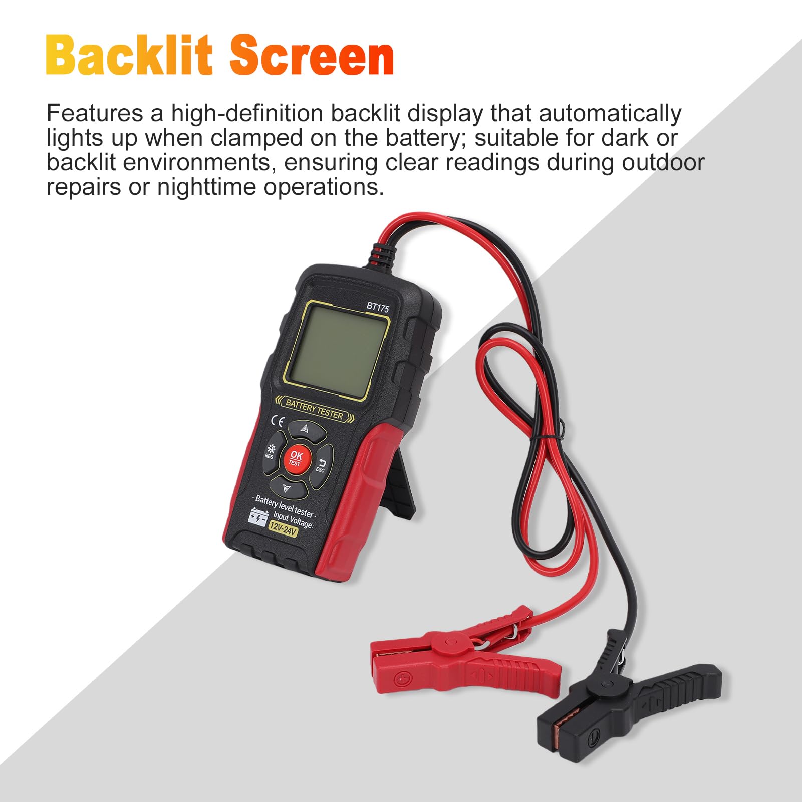 Tester per batterie, analizzatore di batterie per auto universale 12V 24V con display retroilluminato, avviso di cattivo contatto, misura batterie CCA 50-1999 3AH-200AH,