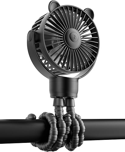 Ventilador de cochecito de bebé, ventilador portátil recargable con batería de 2000 mAh, 3 velocidades de viento, rotación de 360 grados, nivel de