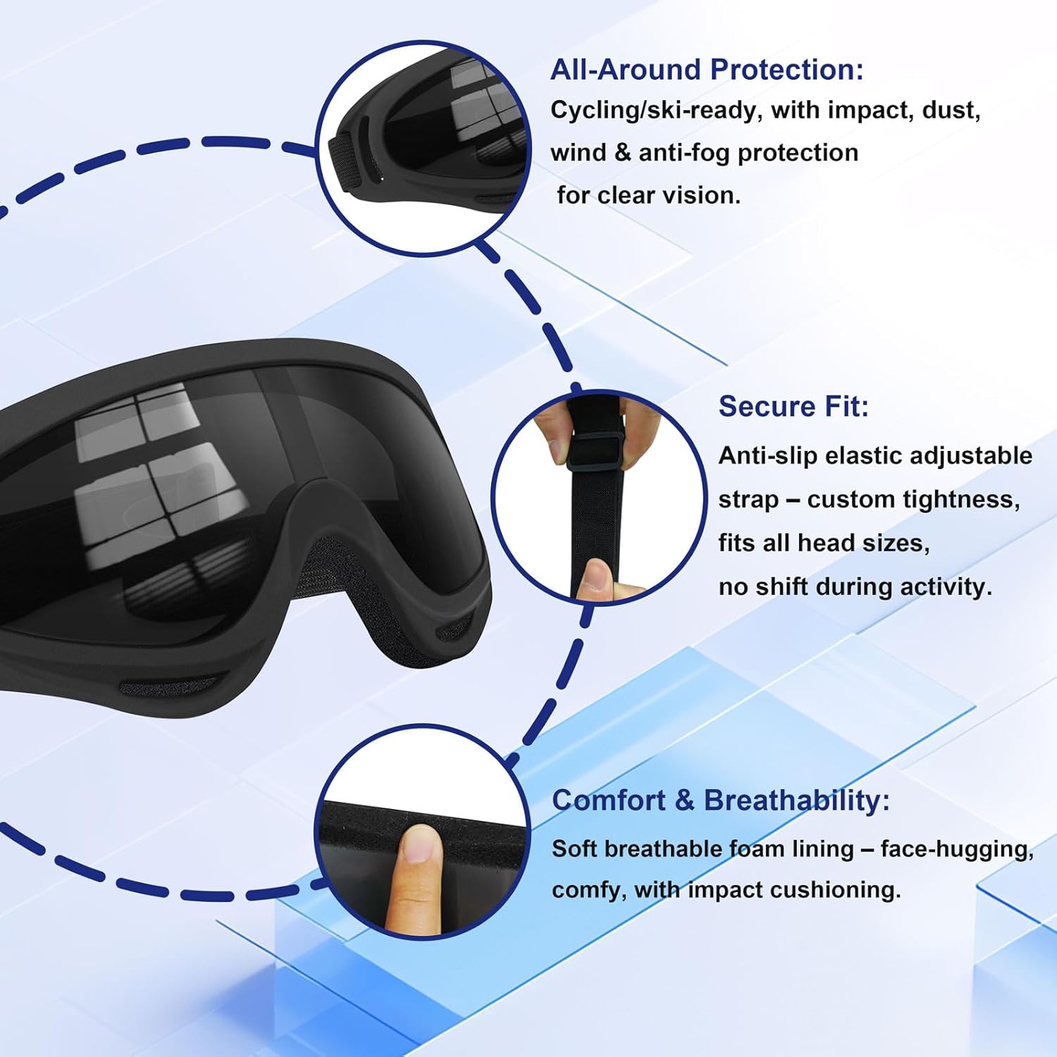 3 Pack Ski Goggles ATV Dustproof Dirt Bike Goggles UV Protection Foam Anti for Ski Racing Riding, Off Road Waterproof Motocross - Image 5