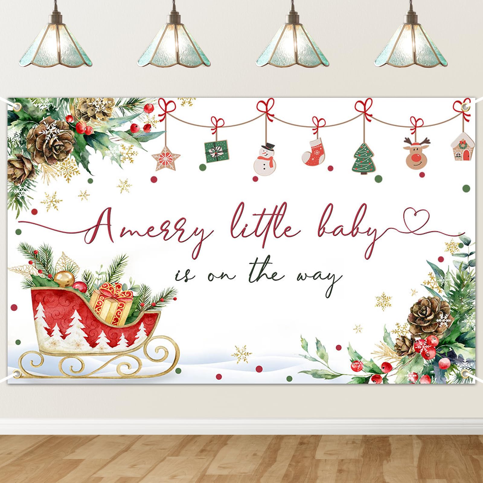 Avezano Christmas Baby Shower Banner A Little Merry Is on the Way Backdrop Winter Wonderland Xmas Baby Shower Party Decoration Background (