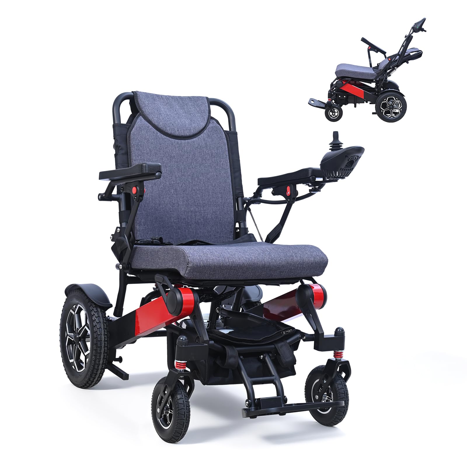 D15 Fauteuil Roulant Électrique Pliable Léger - 500W, Autonomie 20KM, Dossier Inclinable 165°, Repose-pieds Réglable en Hauteur pour Personnes Âgées jusqu'à 150KG