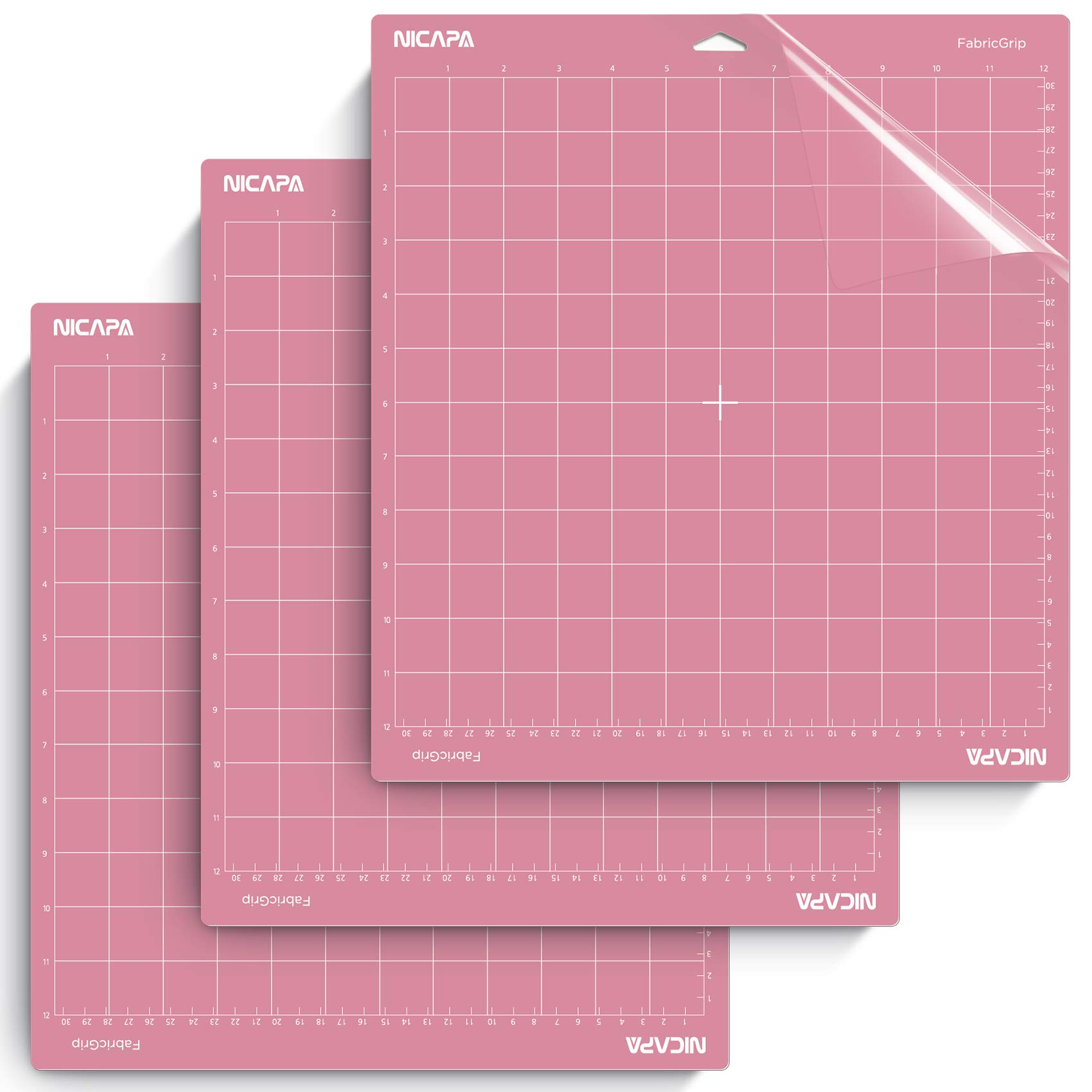 Nicapa 12x12 inch Fabric Grip Cutting Mat for Cricut Explore One/Air/Air 2/Maker(3 Pack) Fabric Adhesive Sticky Pink Quilting Replacement Cut Mats
