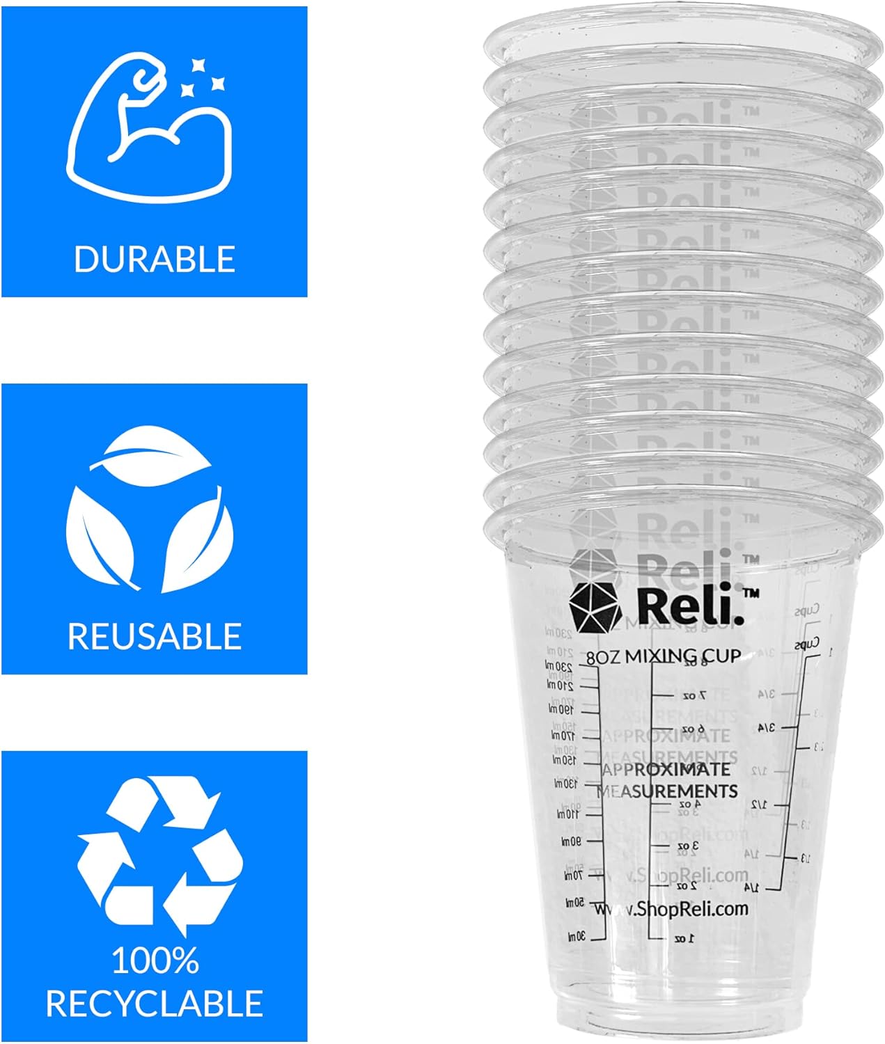 Reli. (120 Pcs) 8 oz Paint Mixing Cup/Resin Mixing | Disposable Measuring Cups | Clear Plastic Measure | Use for Paint, Epoxy Resin, Pigments