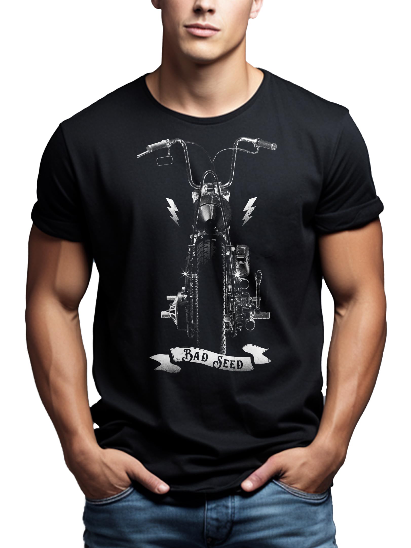 MAKAYA Maglietta Motociclista - T-Shirt con Stampa Moto Chopper Uomo