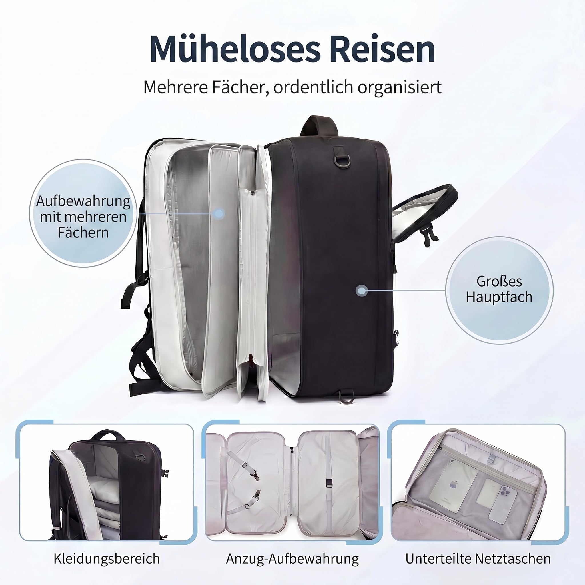 seyfocnia Kleidersack FüR Damen Und Herren, Große Anzugtasche, Weekender Reisetasche Anzugtasche Laptop Rucksack faltbare reisetasche Rucksack handgepäck flugzeug