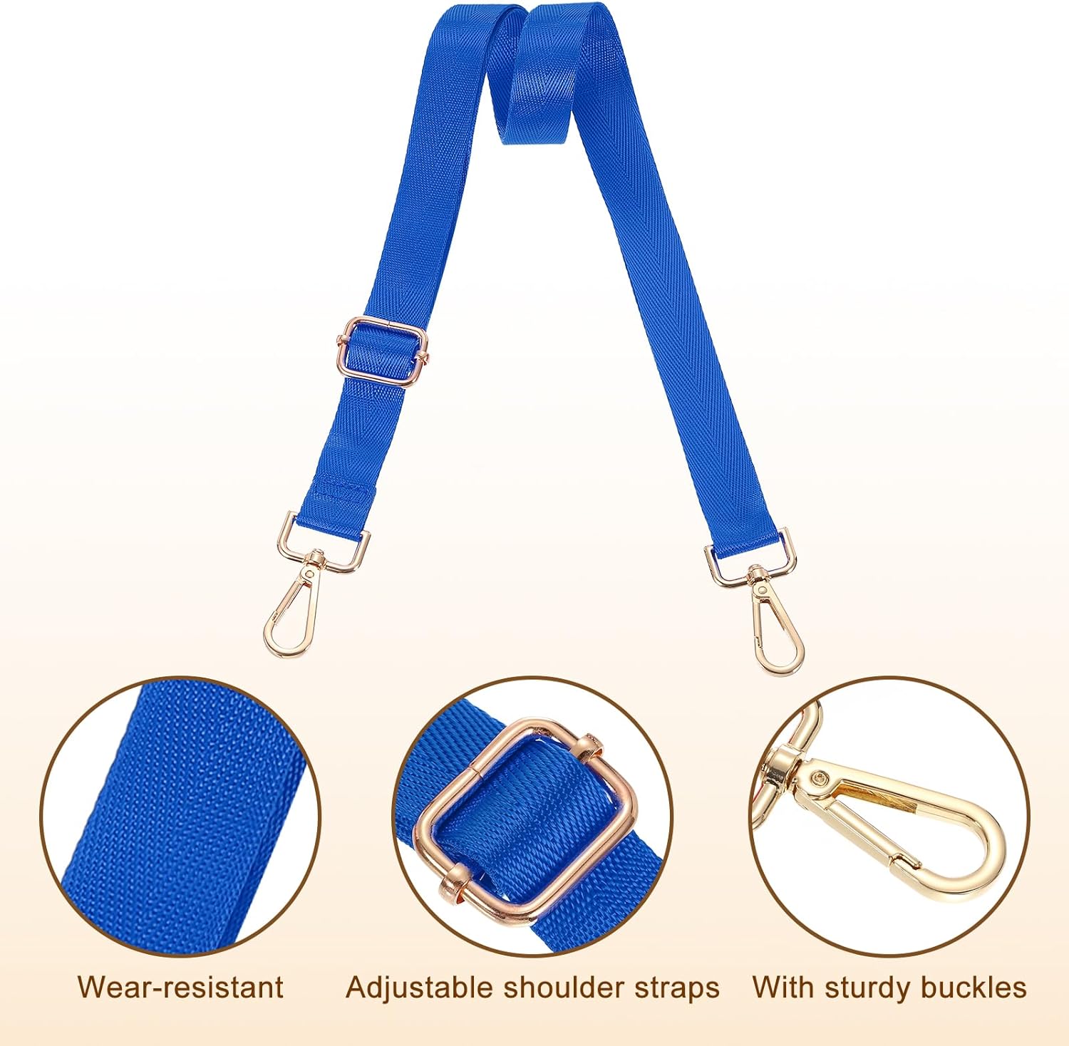 uxcell Wide Shoulder Strap, 2.5cm Adjustable Purse Strap Replacement Crossbody Strap for Shoulder Bag Handbag, Blue, Light Gold Pull Core Buckle - Image 3