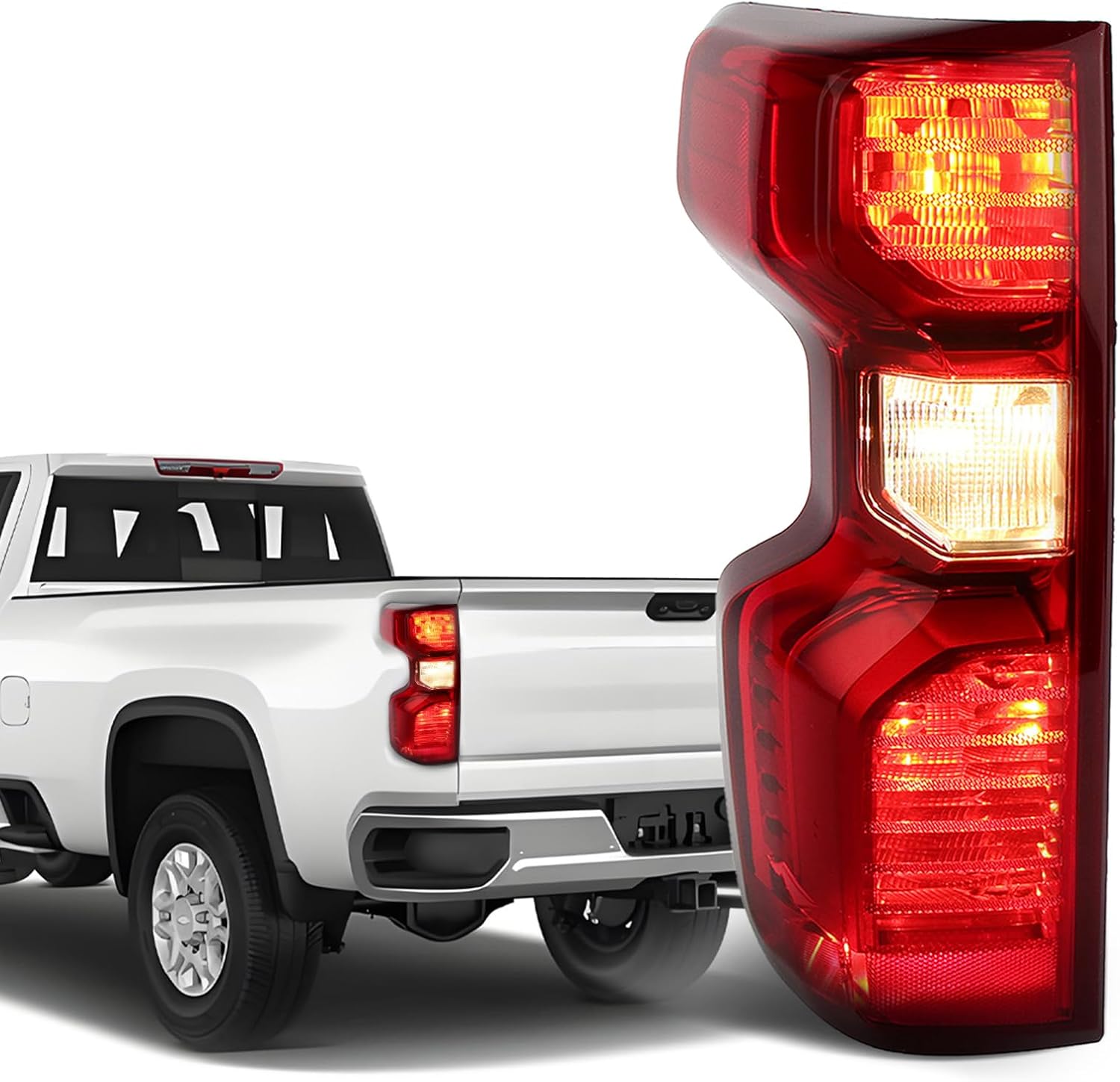 LED Tail Light Compatible with 2019-2025 Chevy Silverado 1500 Rear Led Taillights Left Driver Side Rear Brake Signal Lamp w/Bulb & Harness 84678149 GM2800311(Only Fit Factory Led Model)