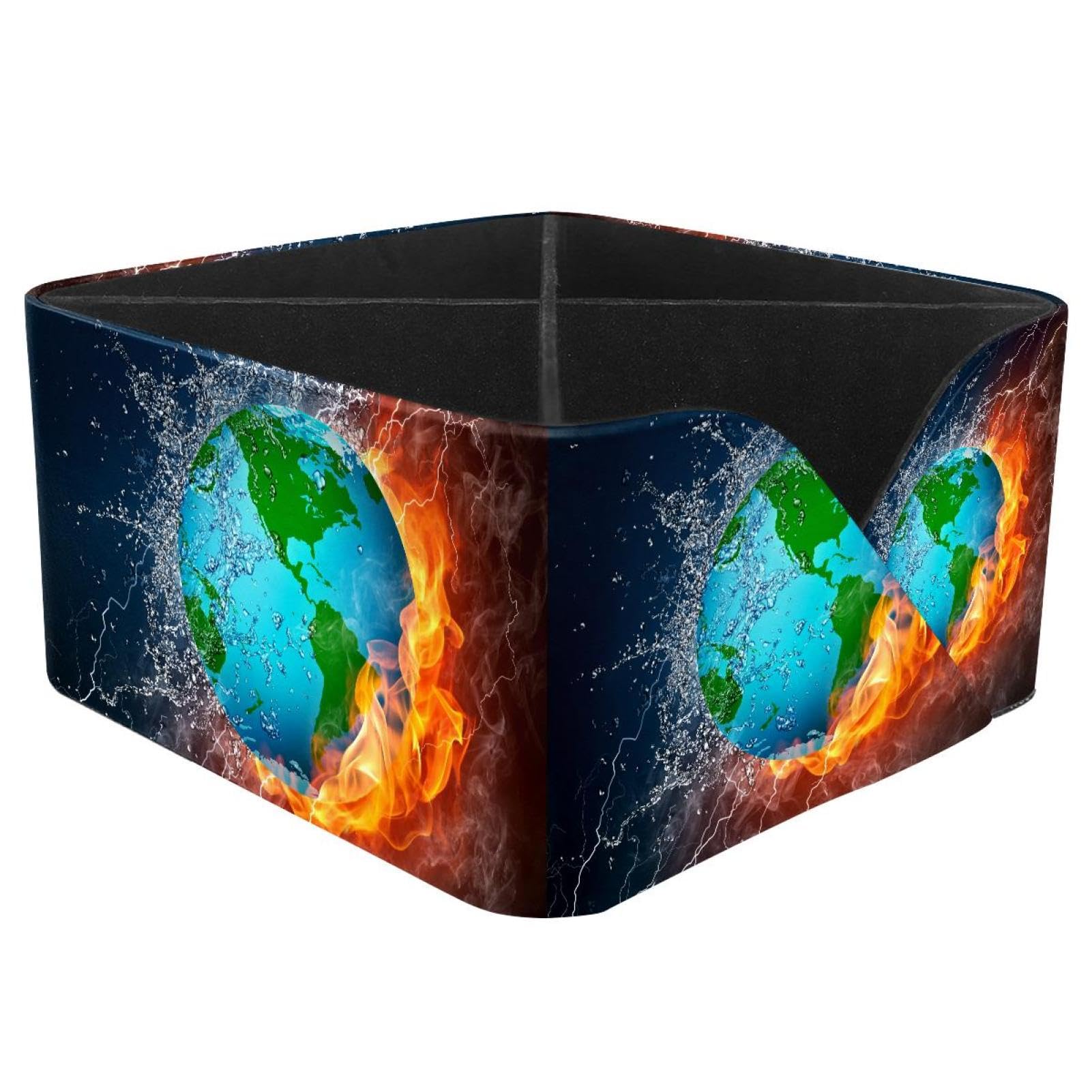 KengjuTesu Globe Fire and Water Desktop Organizer Pen Holder, Rectangular Pencil Cup for Office, Study and Makeup Stations