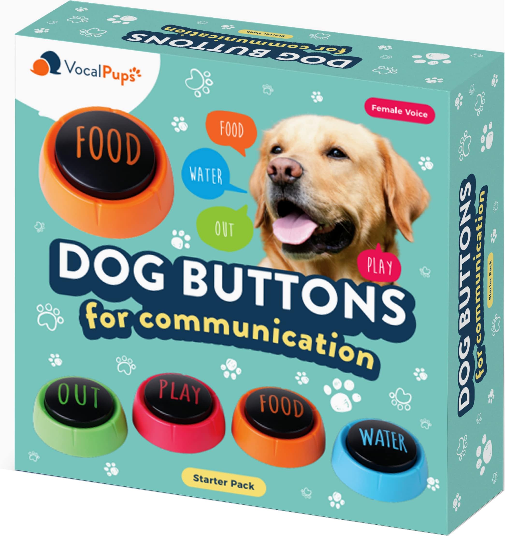 VocalPups Dog Buttons for Communication Starter Pack - Female Voice, Dog Talking Button Set, Talking Buttons for Dogs, Dog Buttons Speech Training Set | Dog Communication Buttons | Loud Recorded Words