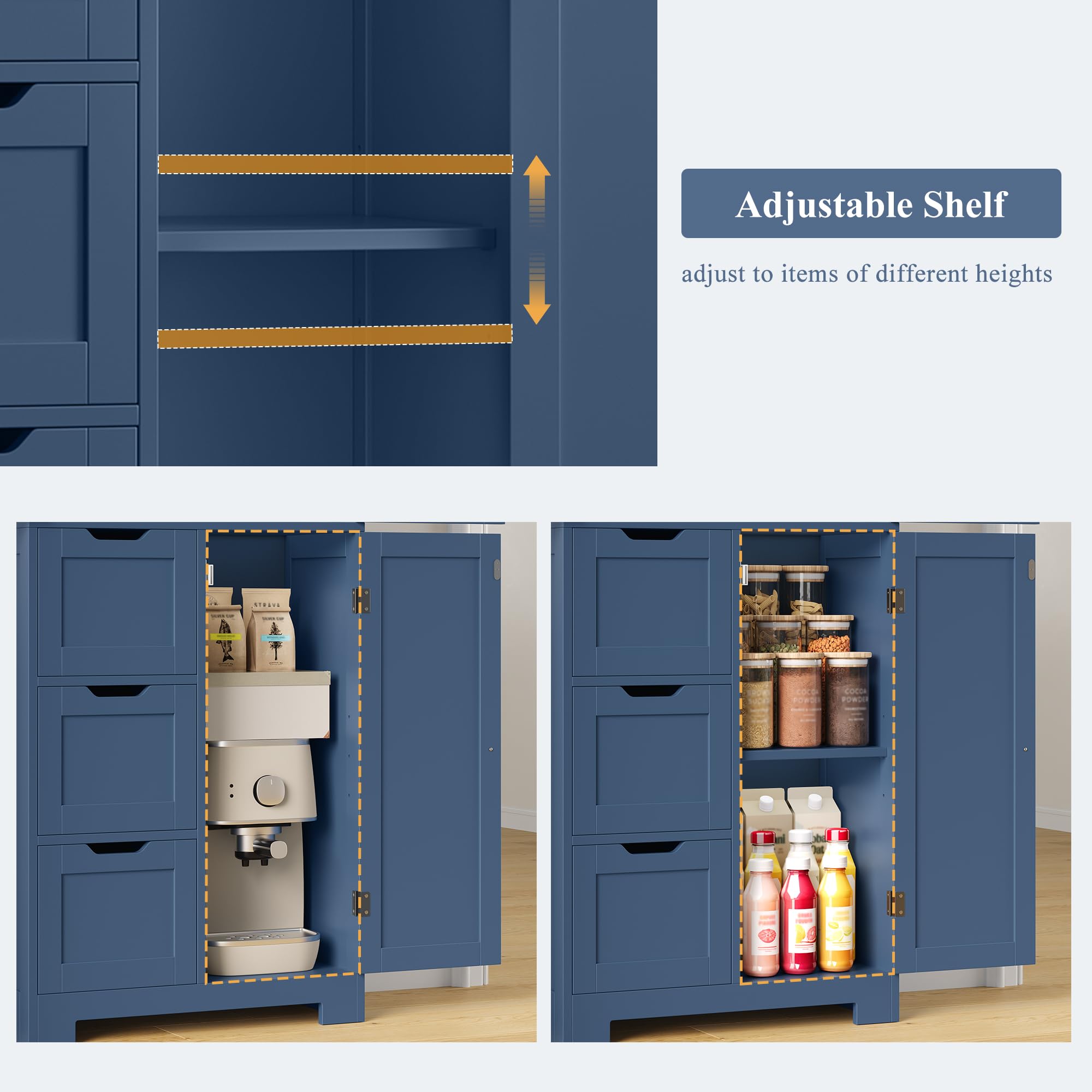 HOCSOK Badezimmerschrank, Badschrank Hochschrank mit 3 Schubladen, Dunkelblau