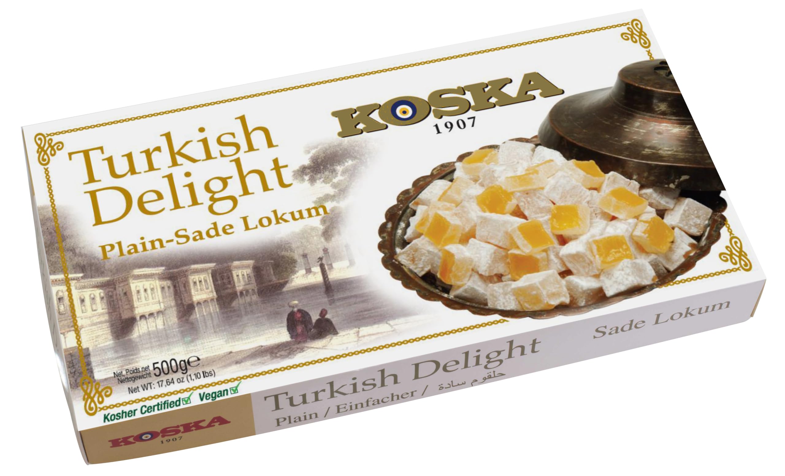 Plain Turkish Delight | Plain Lokum 17.64 oz 1.10 Ibs 500 gr Lokum | Vegan, Kosher and Halal Certified | Traditional Giftable Snacks