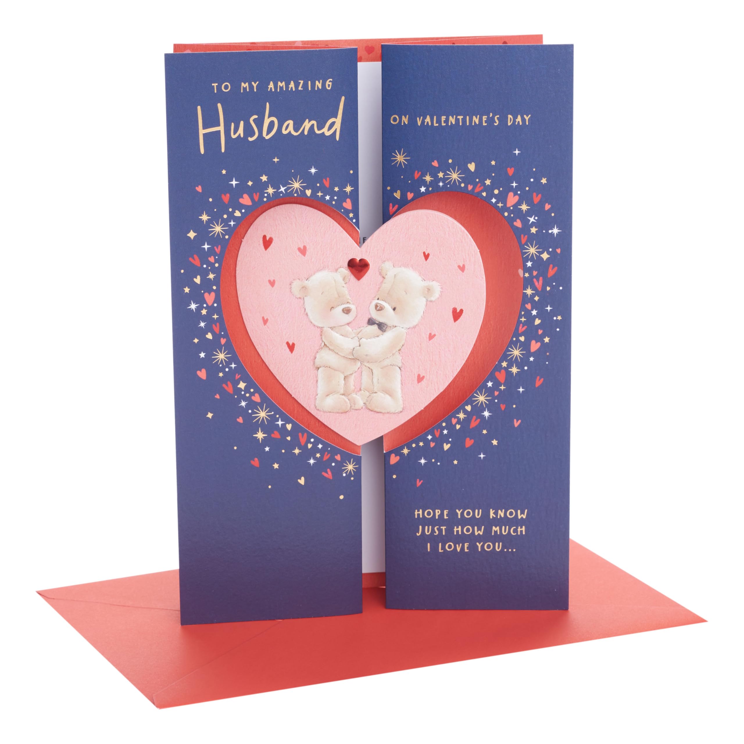 UK Greetings | Valentine's Day Card for Husband | I Love You Presents | Him, Boys, Men | Amazing Husband Bears Inside Heart Design | With Envelope | 16.5 x 25.4 cm