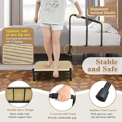 Miniatura 4 de Zelen Taburete médico para ancianos, escalones de cama para camas altas para adultos, taburete de noche con asa, taburetes de cama, barra de