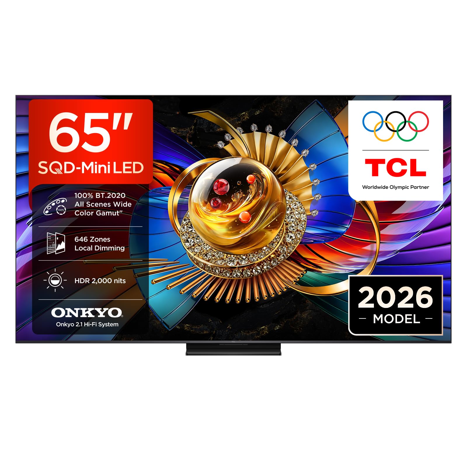 TCL 65Q7D Pro 65” SQD-Mini LED TV, 4K HDR 2000 nits, 646 Zones de Gradation, Google TV, Dolby Vision IQ & Atmos, 2.1 Onkyo, 144Hz, Apple AirPlay 2 & Alexa