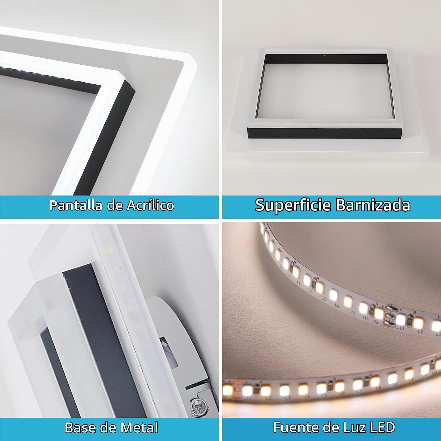 Goeco Plafón LED Techo Regulable, 41W 40CM 3000K-6500K, 40CM | Negro+Blanco, Lámpara de Techo Cuadrado Interiores con Mando a Distancia, Función de Memoria para Dormitorio Salón