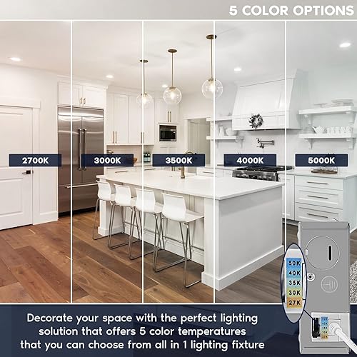 Miniatura 2 de LUXRITE Lámpara de techo empotrable LED de 5 pulgadas con caja de conexiones, 18W, 5CCT seleccionable 2700K/3000K/3500K/4000K/5000K, 1600LM de alto