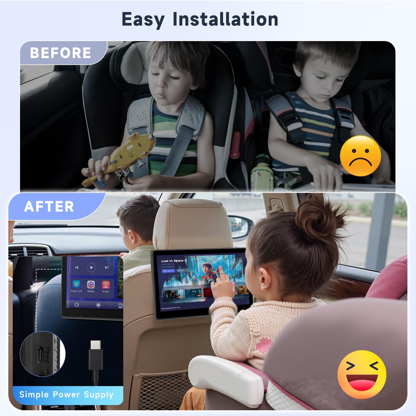 Moniteur Portable pour siège arrière avec Bluetooth, Lecteur vidéo à écran Tactile IPS 10,1 Pouces, Compatible Carplay et Android Auto, Mirror Link +64GB TF Card