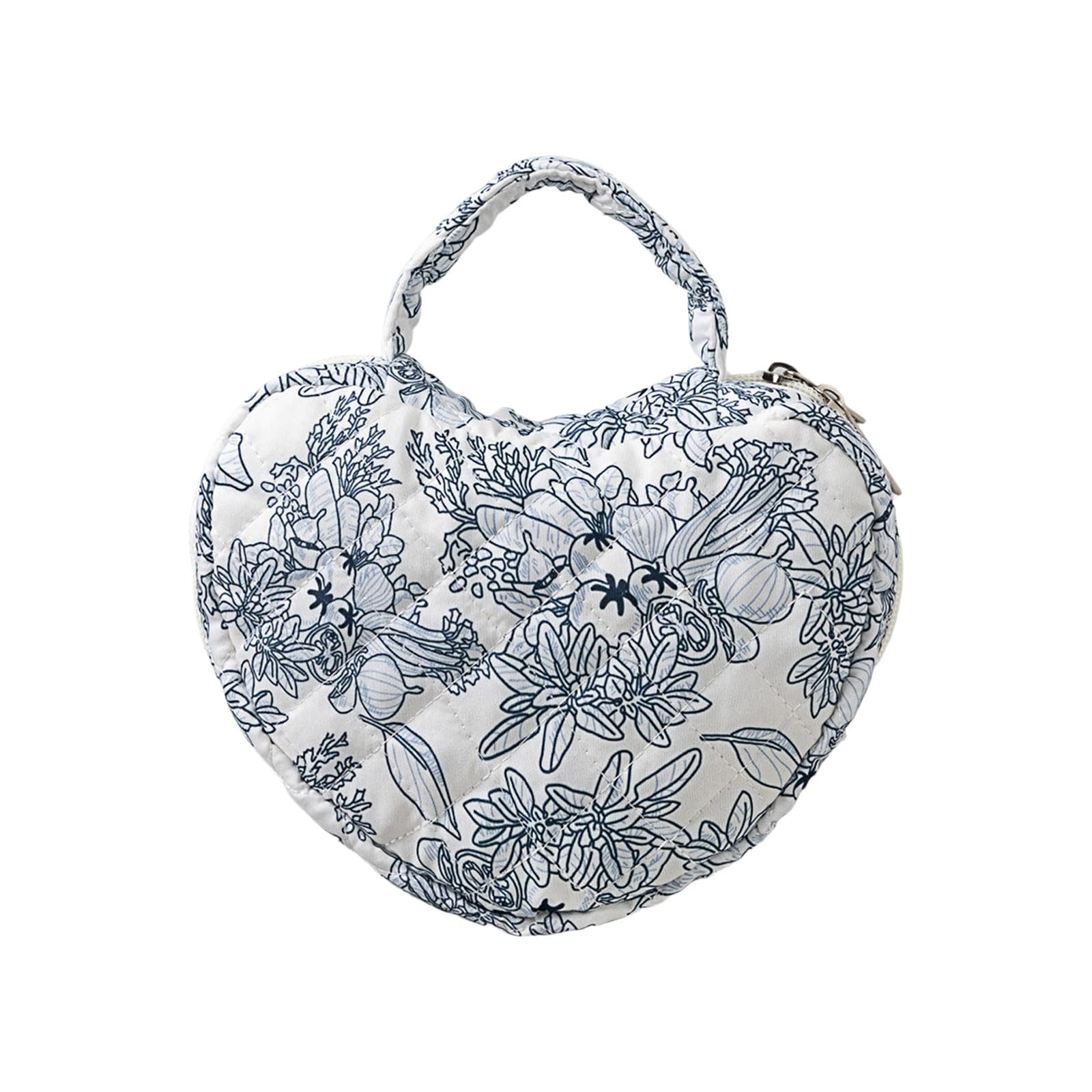 Tsophreniq Quilted Cosmetic Bag with Florals Design, Spacious Travel Toiletry for Women Girls Women ' s Heart Shape Makeup Bag
