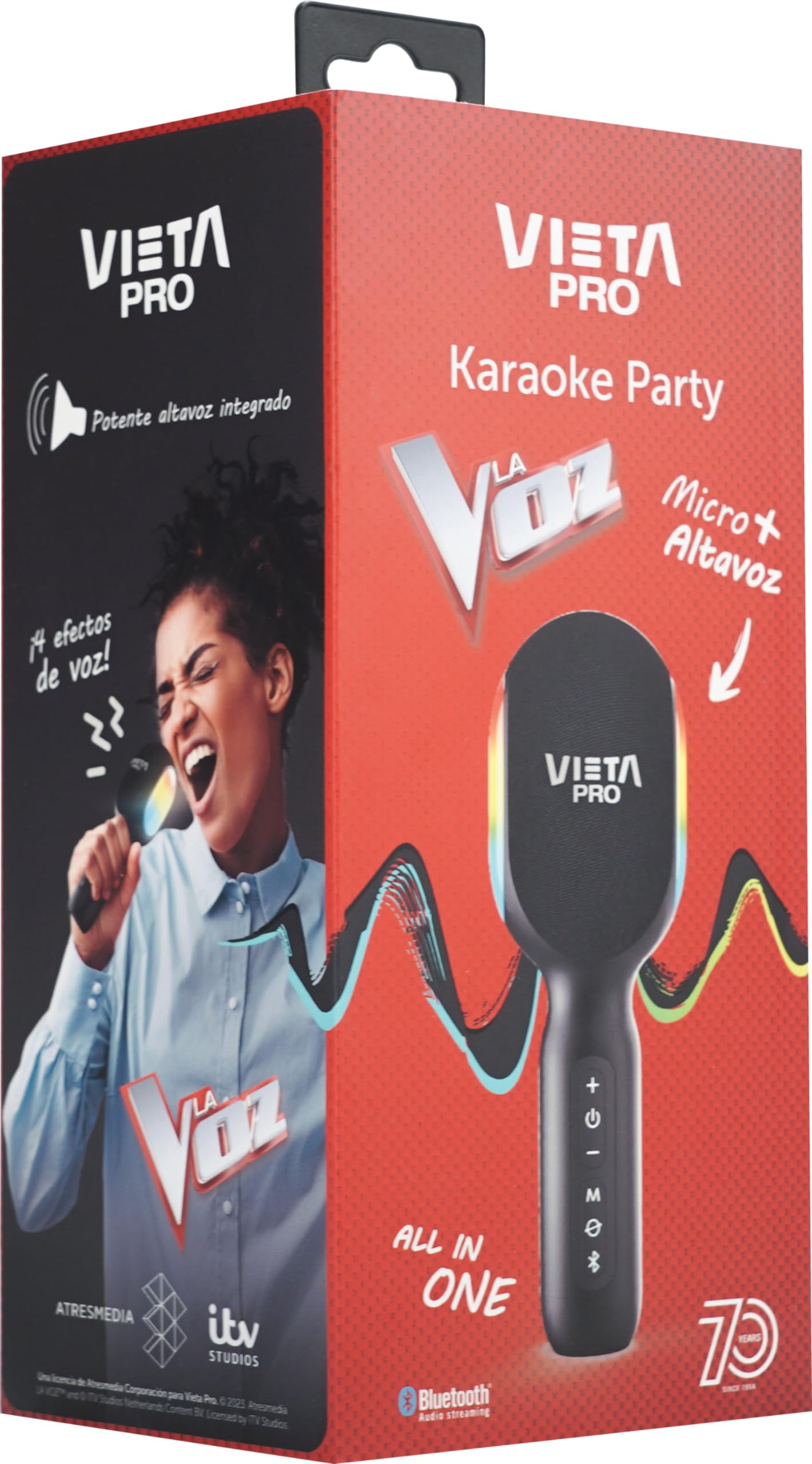 Vieta Pro | Microfono Wireless Karaoke con Altoparlante incluso. Microfono per cantare Bluetooth, 10h di batteria, USB, Radio FM, Registratore Vocale ed effetti luce e suono. | Microfono La Voce