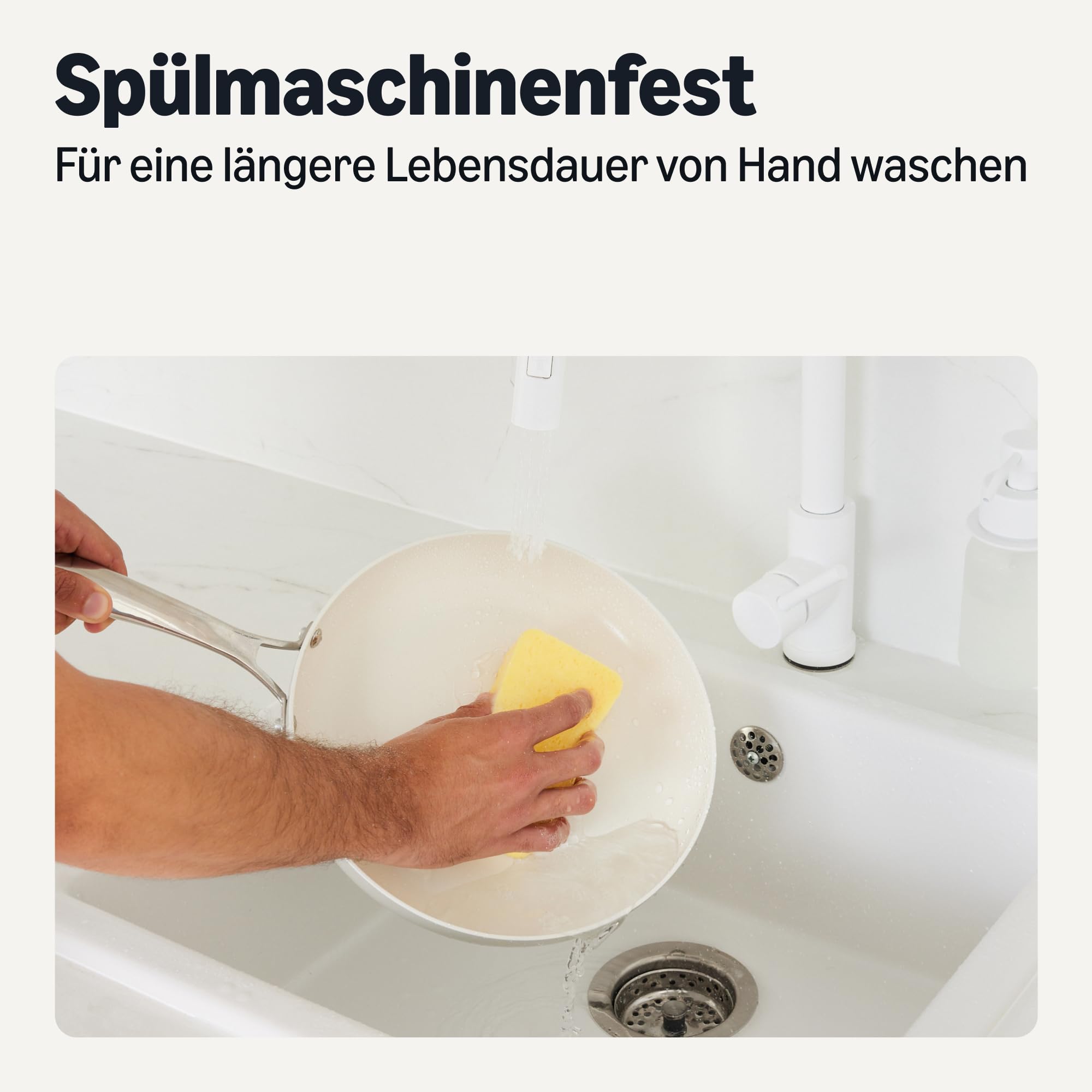 Amazon Basics Antihaft-Keramikkochgeschirr, 8-Teiliges Topf- und Pfannenset, Spülmaschinen- und Ofenfest, Für alle Herdarten geeignet, Elfenbeinfarben