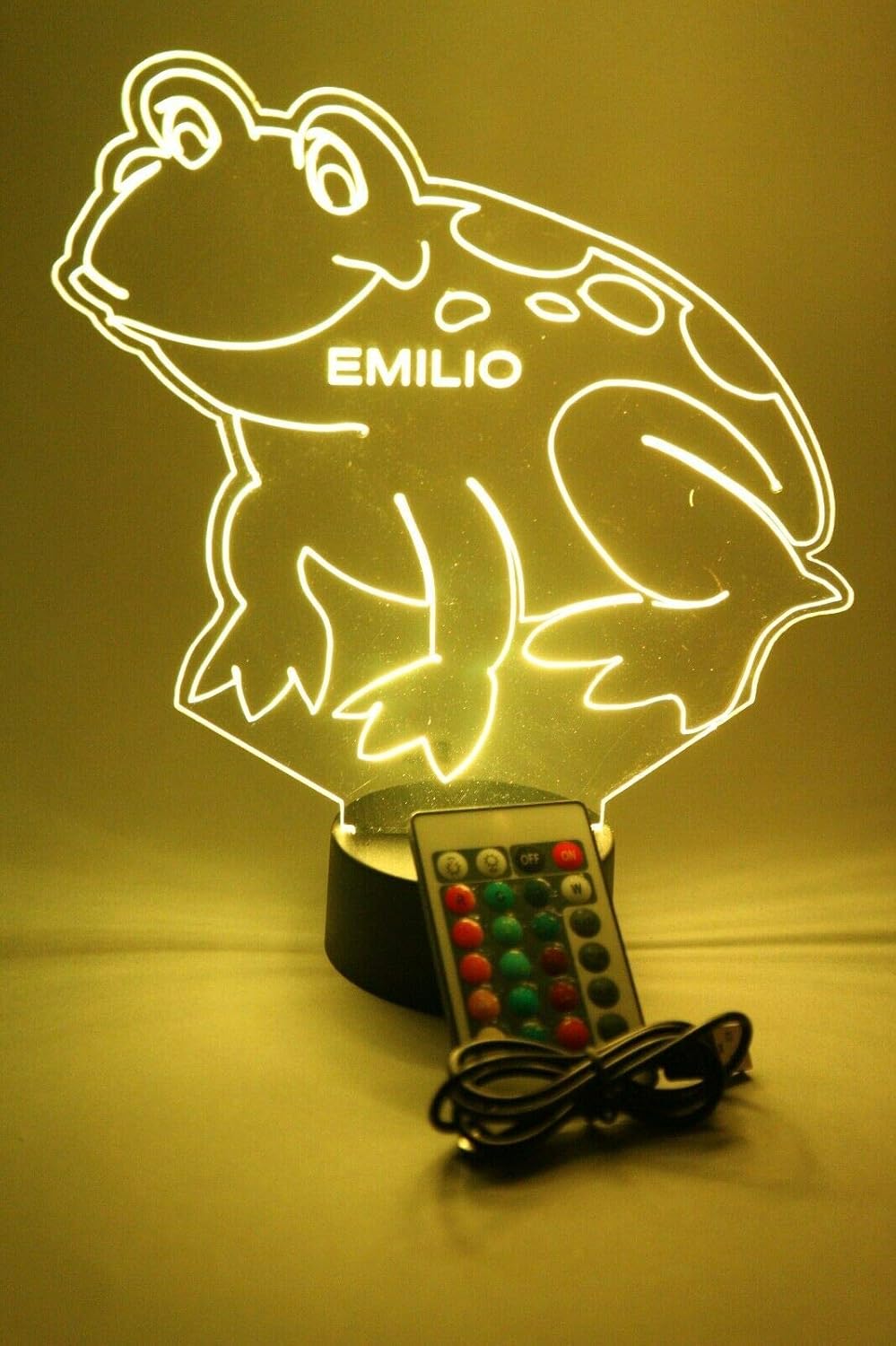 MIRROR MANIA Frog Light Up Lamp LED Personalized Name Night Light Engraved Leaping Toad Table Lamp - It's Wow, with Remote, 16 Color Options, Dimmer, Free Engraved, Great Gift
