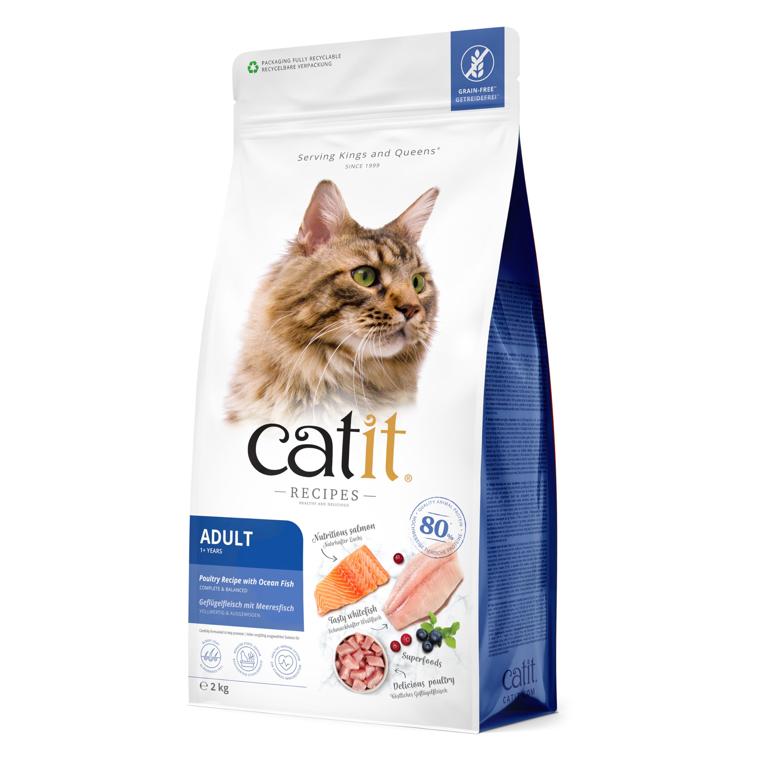 Catit Recipes Adult 1 Year + Poultry with Ocean Fish Dry Cat Food, 2kg