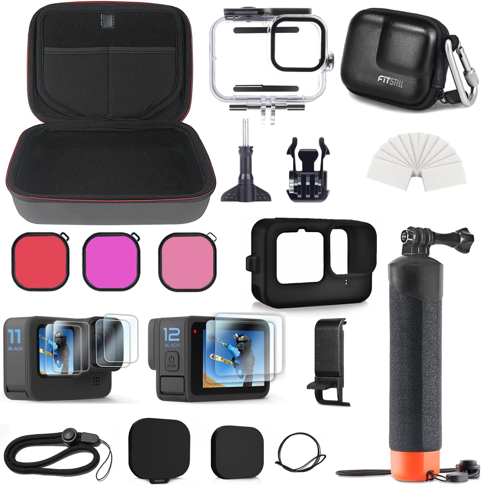 Husiway Accessories Kit for Gopro Hero 12 11 10 9 Black