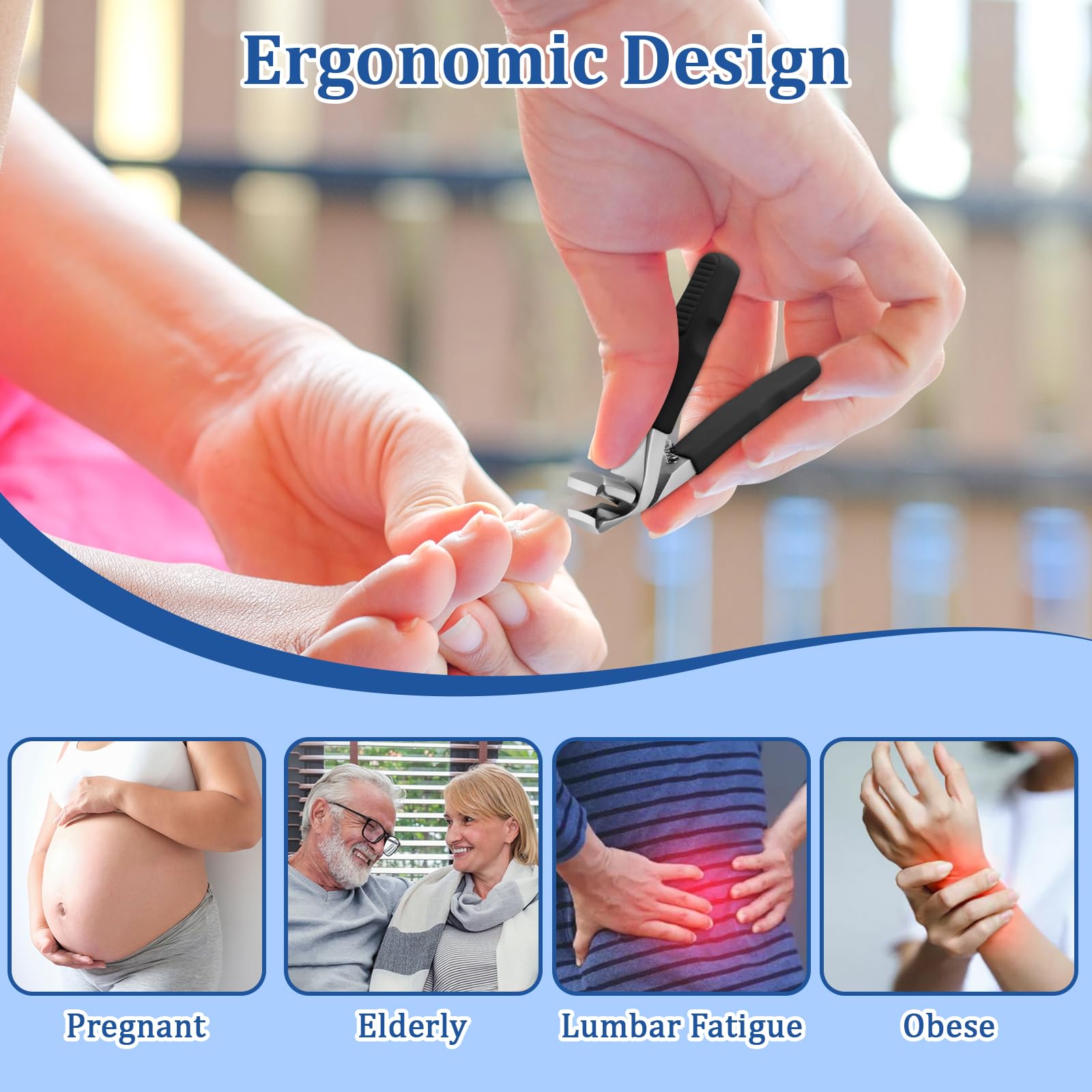 Angled Head Toe Nail Clippers for Thick Nails for Seniors,Heavy Duty No Splash Fingernail Clipper,Anti Slip Handle Nail Clipper