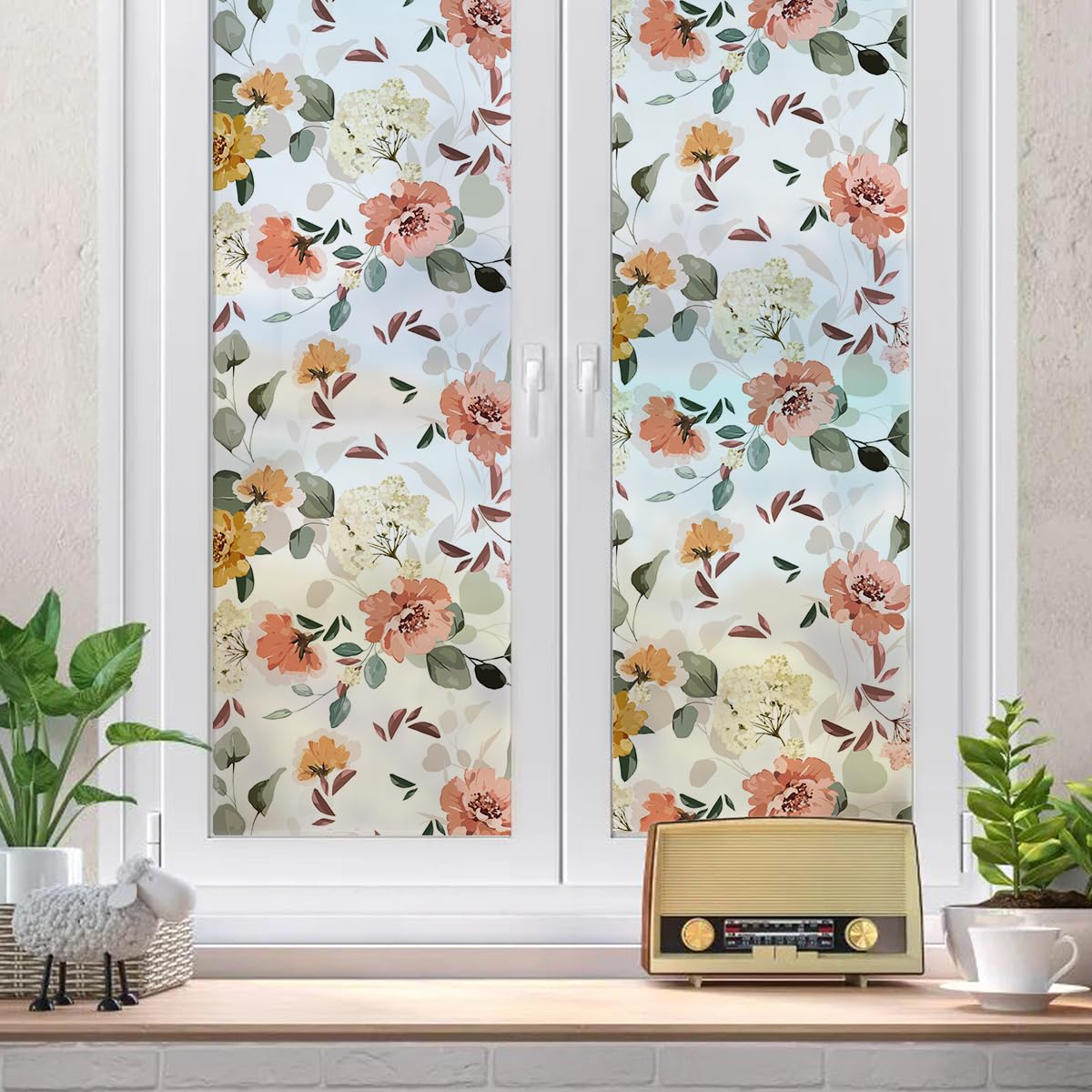 Lwlfc Pink Window Film Privac 40X120cm Flowers Privacy Film For Glass Windows,Blackout Window Film Self-Adhesive,Opaque,Window Film For Bathroom,Static Outdoor