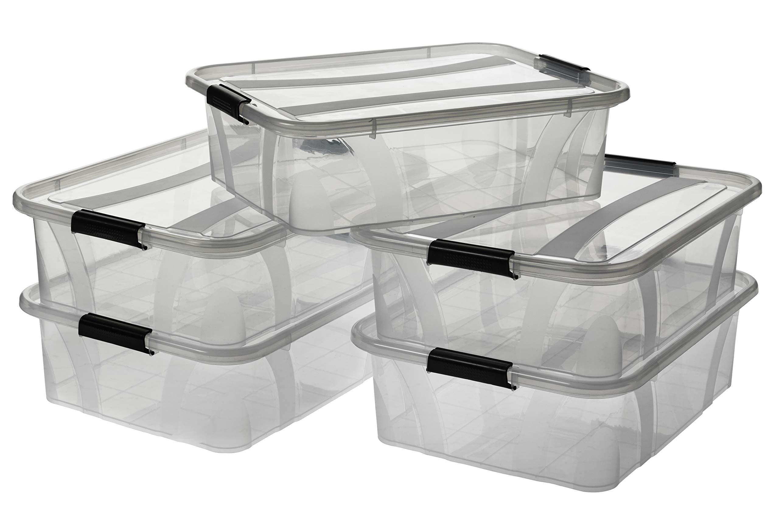 Logiplast 5 Stück Aufbewahrungsbox transparent 21 Liter mit Deckel und Klickverschluss 510 x 385 x 148 mm