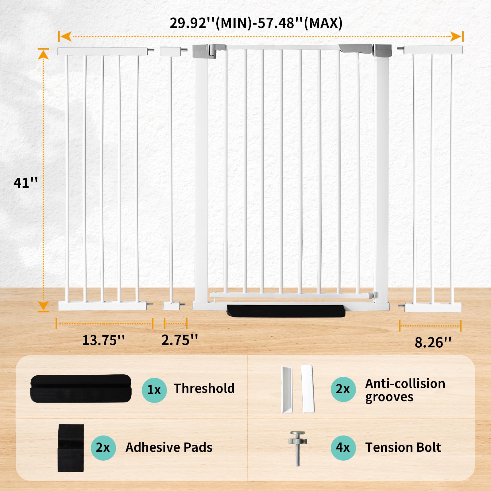 Cancelletto per cani, altezza 104 cm, chiusura automatica, regolabile, larghezza 76-146 cm, montaggio a pressione, per ingresso (bianco, 76-146 cm di larghezza)