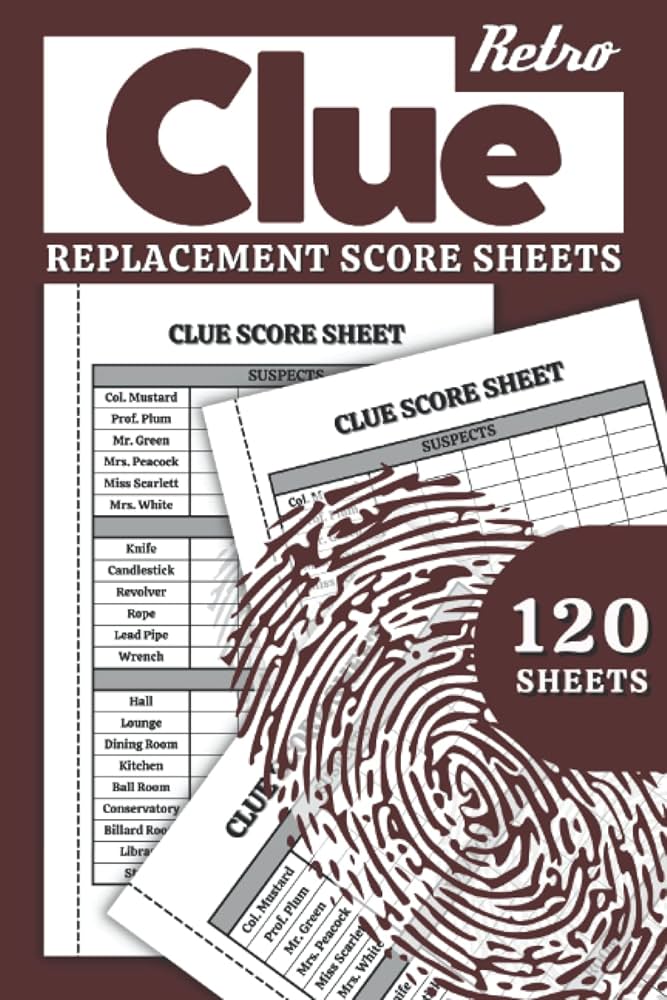 Amazon.com: Retro Clue Replacement Score Sheets: 120 Score Sheets Refills for Retro Clue Board Game | Clue Paper Pads | Clue Scorekeeping Notepad: 9798757289854: Press, Marie Coral: Books amazon-com-retro-clue-replacement-score-sheets-120-score-sheets-refills-for-retro-clue-board-game-clue-paper-pads-clue-scorekeeping-notepad-9798757289854-press-marie-coral-books