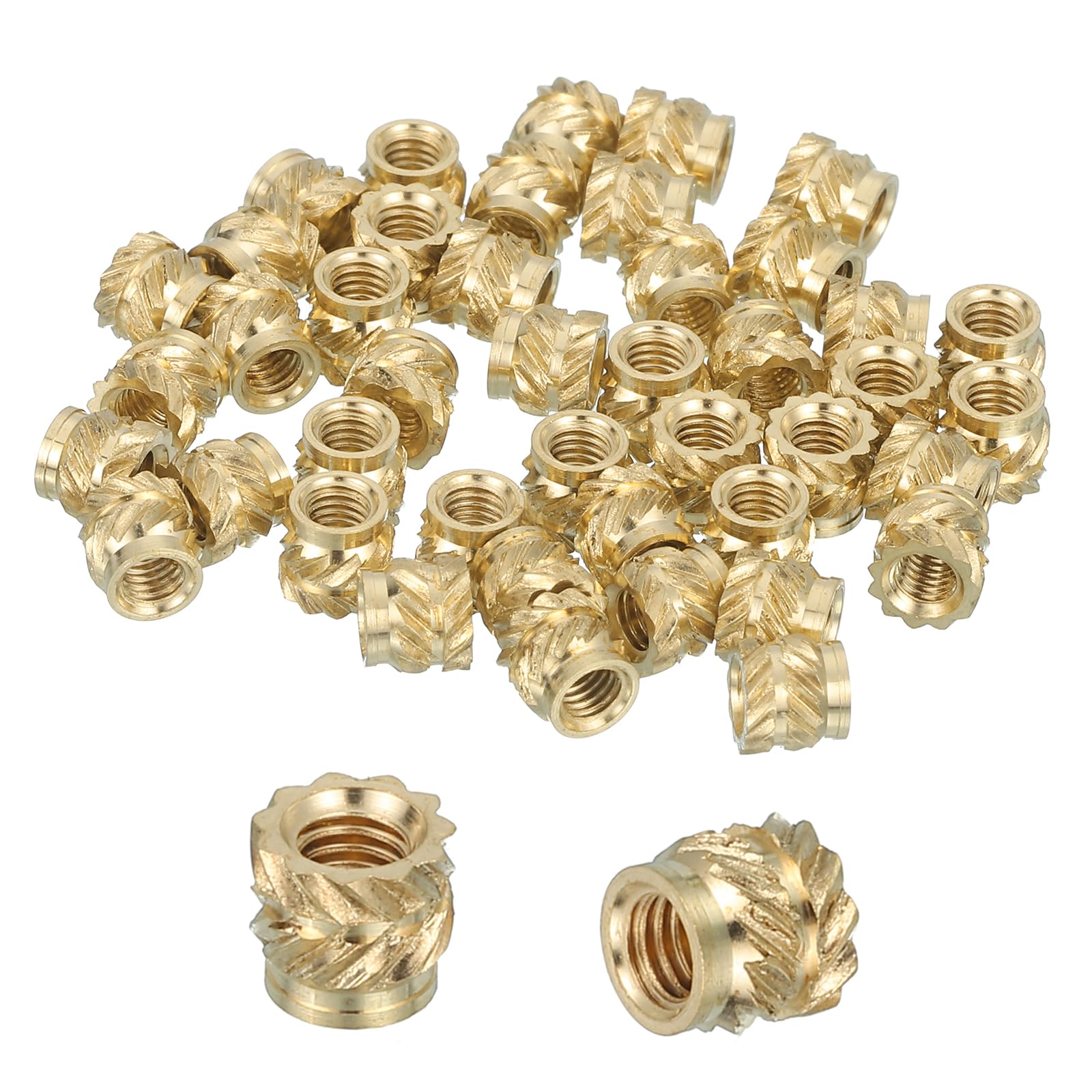 sourcing map 46 Pcs Threaded Inserts, M3 Brass Heat Set Insert for 3D Printing and Plastic Material Female Knurled Insert Nuts for Laptops Electronic Products, M3x5x4.5mm