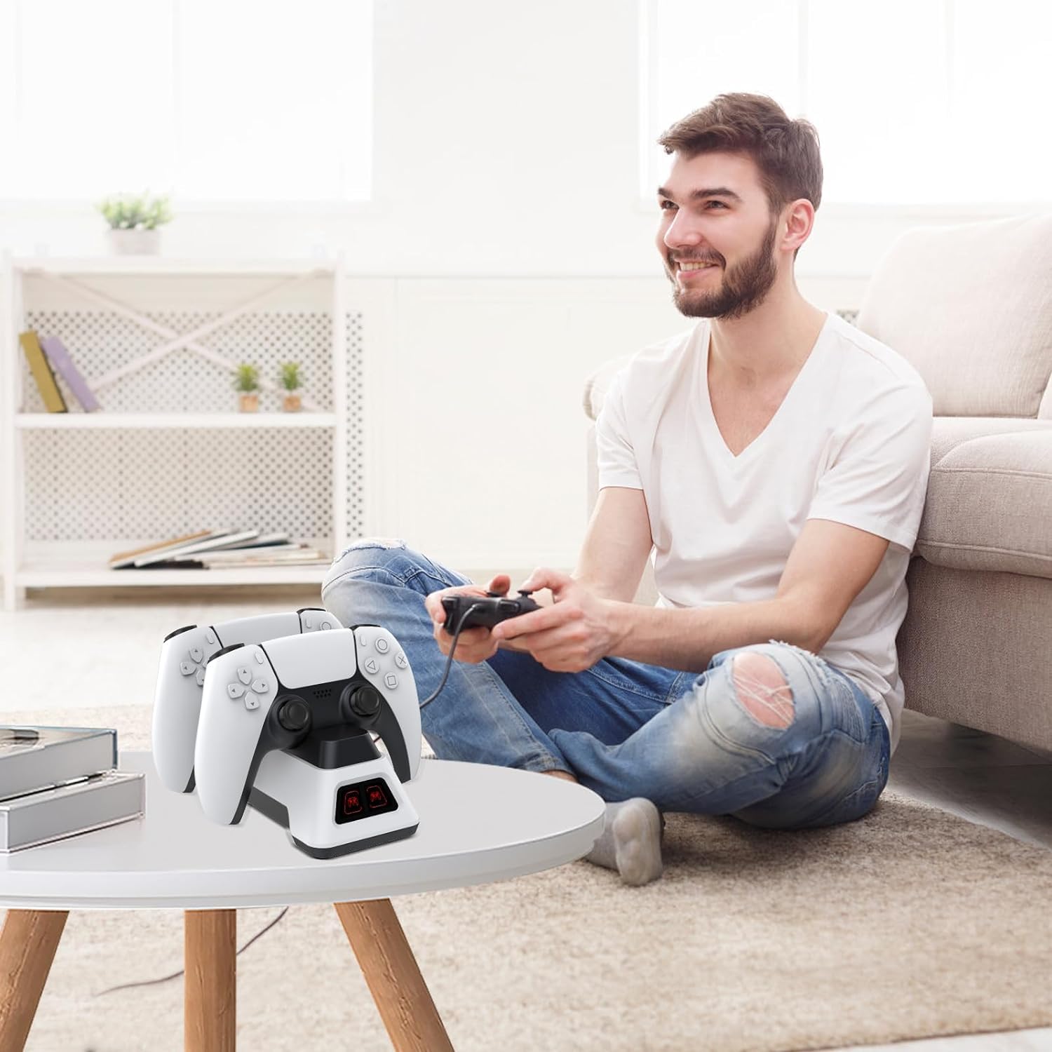 PS5 Dualsense - Estación de carga con doble soporte - Base de carga rápida para controladores PS5 - Accesorio de actualización con adaptador de CA de carga rápida 5V/3A