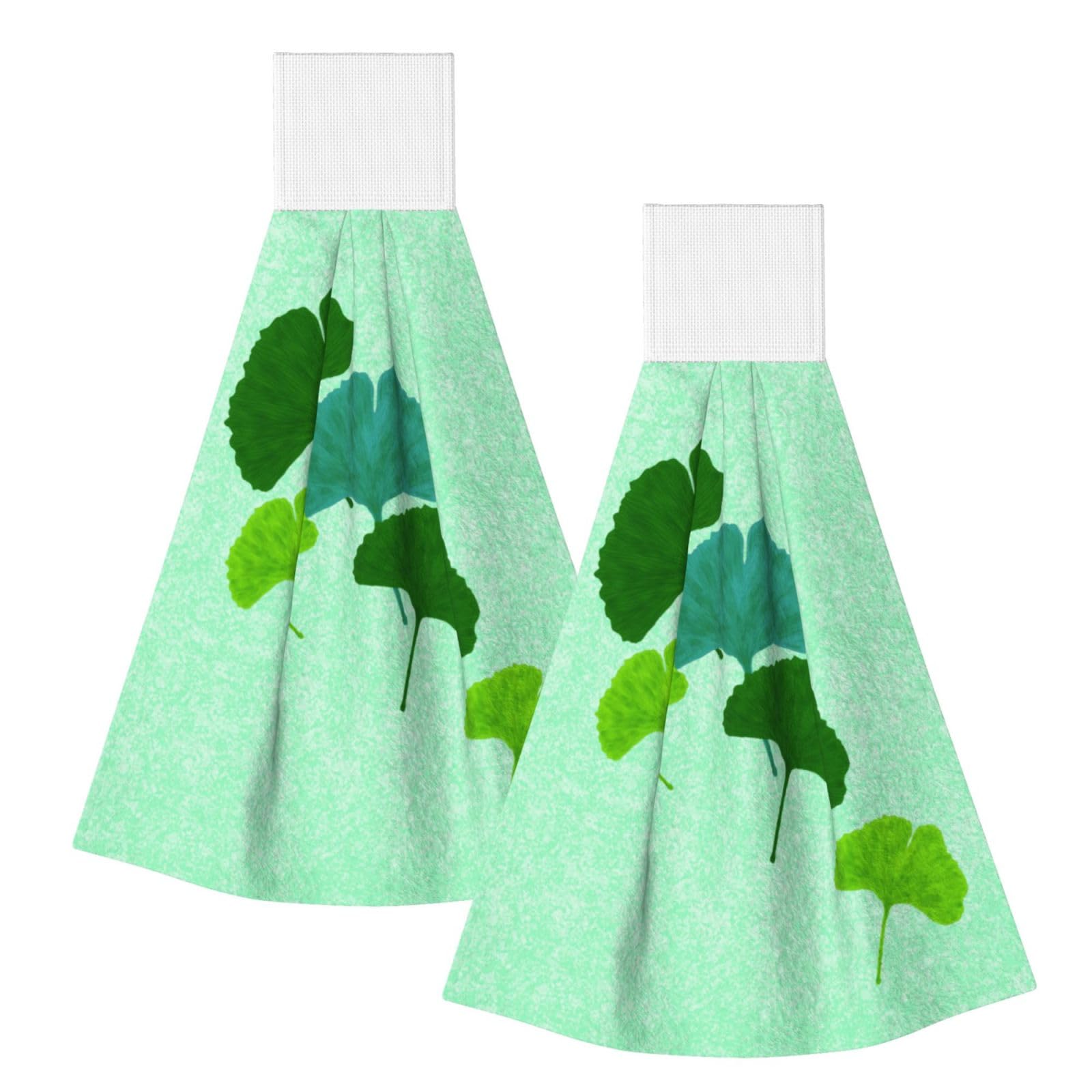 DOPKLNA Watercolour Ginkgo Biloba Leaf, 2 Pcs Hanging Coral Fiber Hand Towels for Bathroom, Absorbent Kitchen Towels