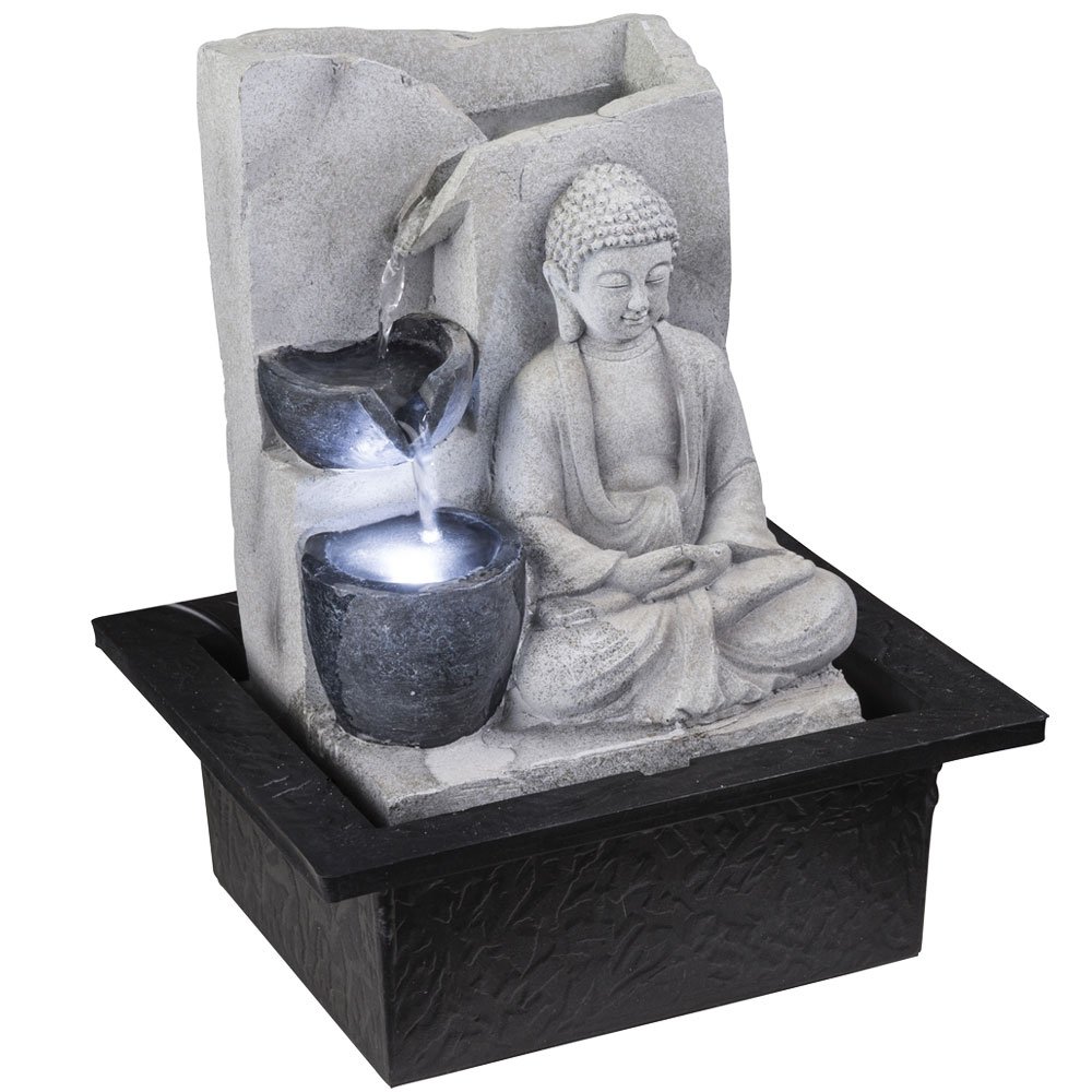 GLOBO LED Tisch Spring Brunnen Buddha Design Wasser Spiel Wohn Zimmer Dekoration grau 93019