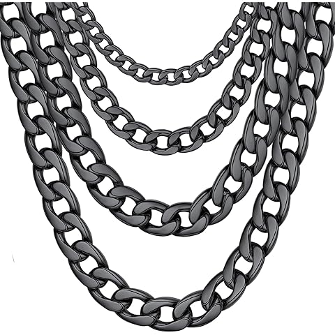 ChainsHouse Cuban Link Chain Necklace Men Women, 3mm/4mm/5mm/8mm/9mm/12mm/15mm Width, Stainless Steel/18K Gold Plated Figaro/Box/Curb Neck Link Chains, 14